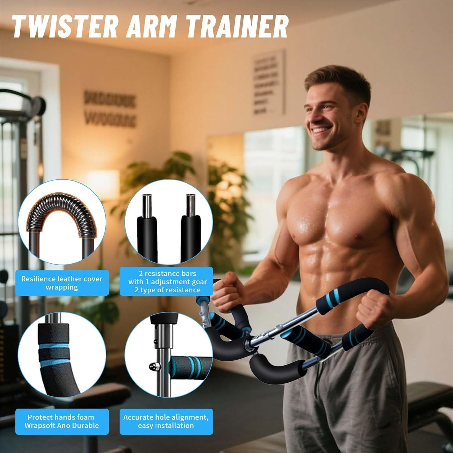 Twister Arm Trainer, 44&ndash;88Lb Adjustable Power Twister Bar, Chest Shoulder Arm Workout Equipment, Portable Detachable Upper Body Fitness Machine for Home & Gym image number 3