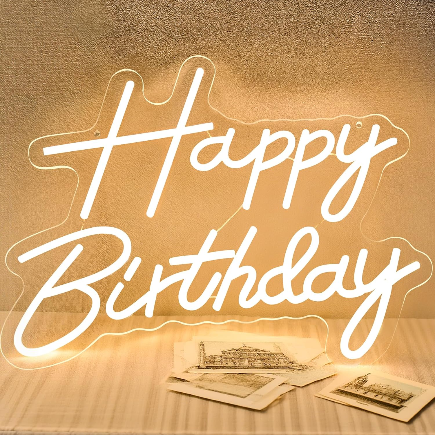 Happy Birthday Neon Sign for Backdrop, LED Happy Birthday Light up Sign, USB Powered Dimmable Neon Light for Birthday Party Decorations Wall Decor, Pink