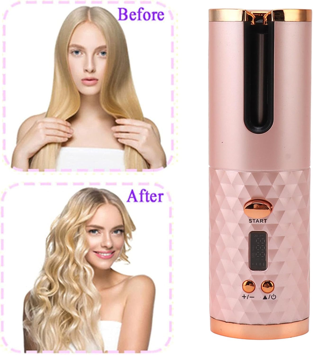 Cordless Hair Curler USB Rechargeable Hair Curling Wand Portable Electric Curling Iron, Automatic Curling Iron, Digital Display for Hair Styling, Fast Heating Hair Styling Tool image number 4