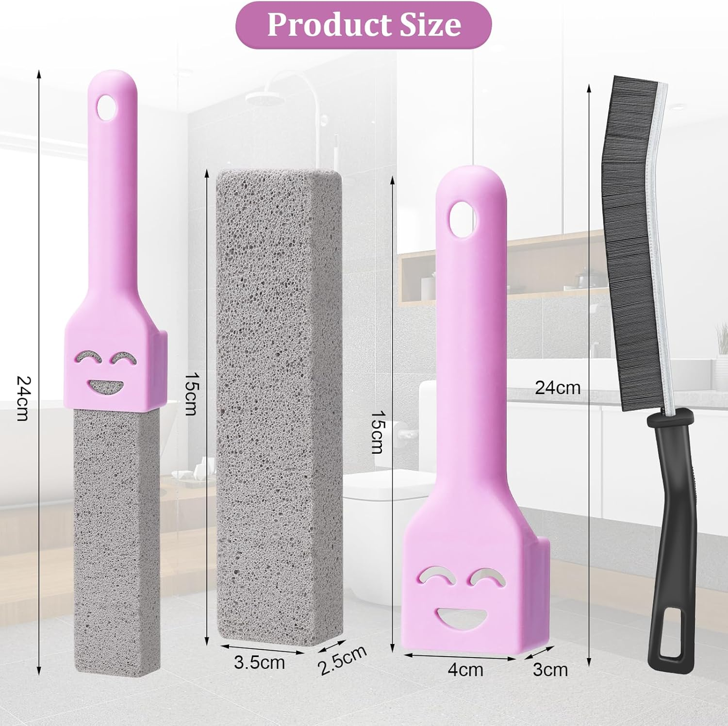 Pack of 6 Pumice Stone Toilet Cleaner with 2 Handles, Urine Stone Remover, Extra Strong, Natural Pumice Stones for Toilet, Bathroom, Kitchen, Swimming Pool (Purple) image number 5