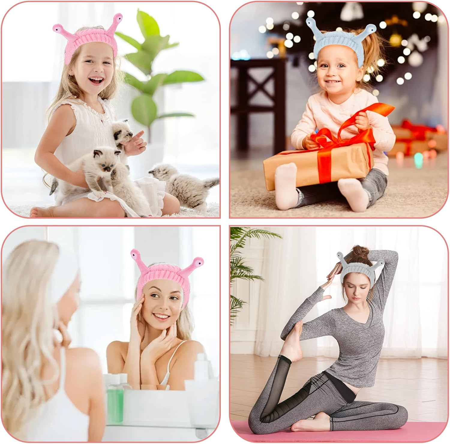 Snail Face Washing Headband, Pack of 3 Face Washing Headband, Snail Spa Headband, Coral Fleece for Make-Up, Beauty, Skin Care, Sports (Grey Pink Blue) image number 5