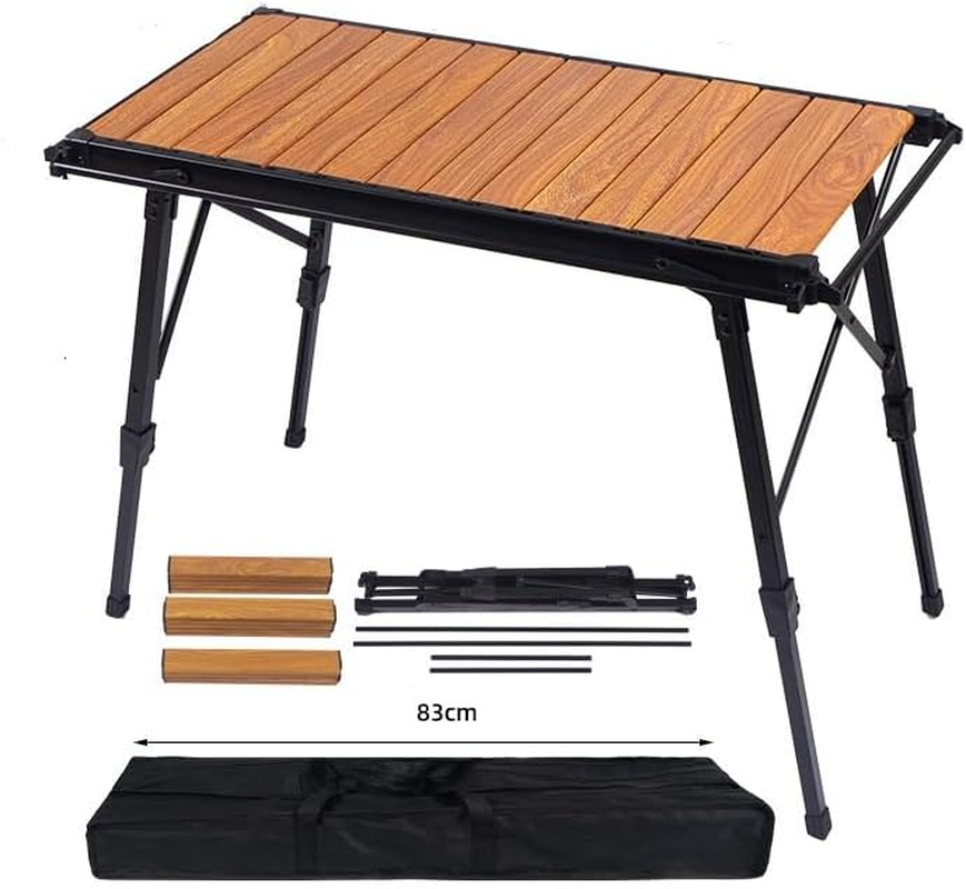Portable Camping Table with Rolled Top Aluminum Design, Height Adjustable, 89 X 45 X 43, Wood Grain Effect, Stove Not Included image number 1