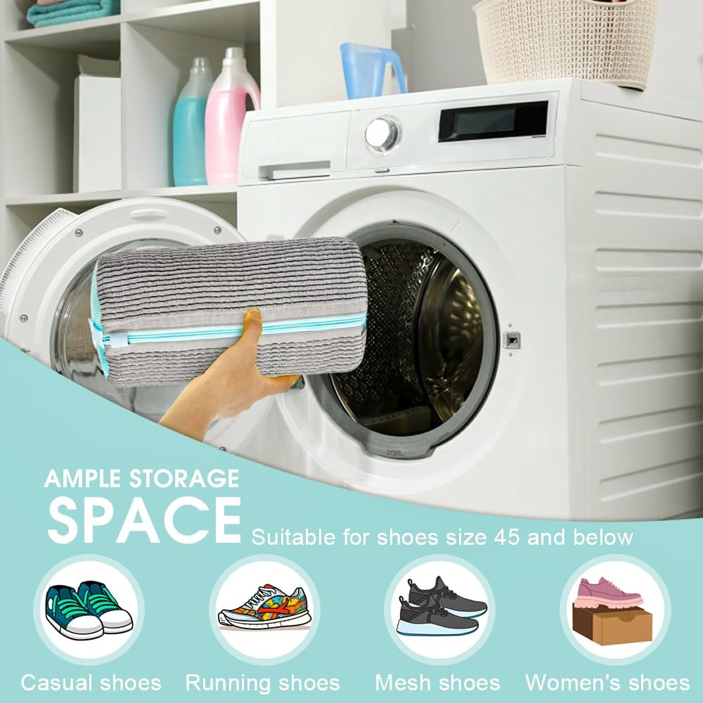 Sonicefit 2PCS Shoe Washing Machine Bag - 2024 New Reusable Mesh Laundry Bag for All Shoes, Adjustable and 360&deg; Cleaning, Sneaker Wash Bag - Blue image number 4