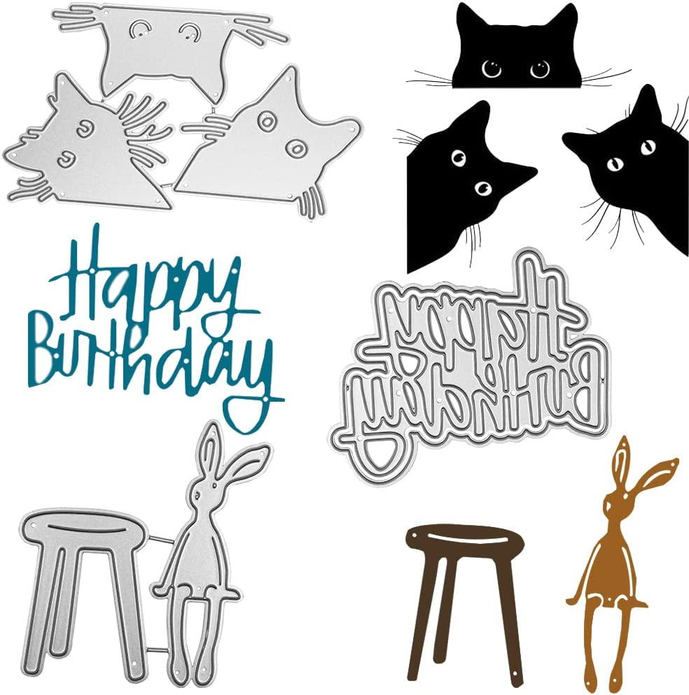 SENHAI 3 Sets Die Cuts for Card Making, Metal Cutting Dies: Bunny, Kitten, Happy Birthday image number 6