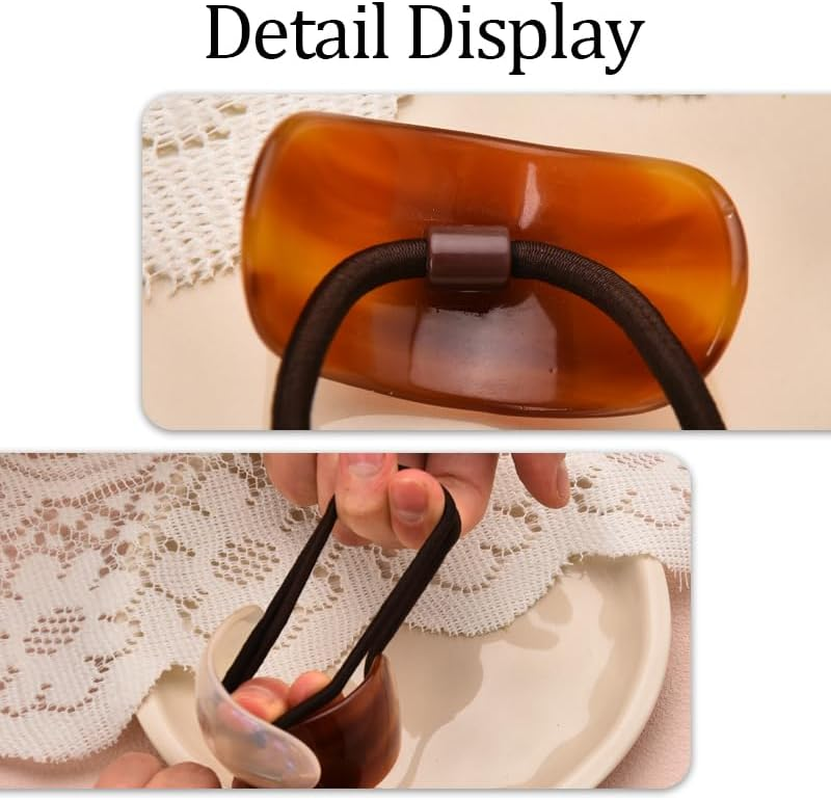 Guqqeuc 2 PCS Tortoise Shell Ponytail Hair Cuffs - Geometric Hair Ties Wrap for Women & Girls - Acetate Ponytail Ring Set for Long Thick Hair - 2 Count (Pack of 2) - Khaki, Pearl White image number 4