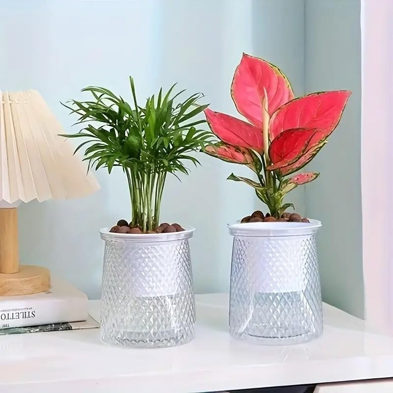 AIMALL 4PCS Self-Watering Hydroponic Planters with Diamond Design - Indoor Plastic Planters for Flowers, Herbs & Small Plants - Automatic Watering System image number 3