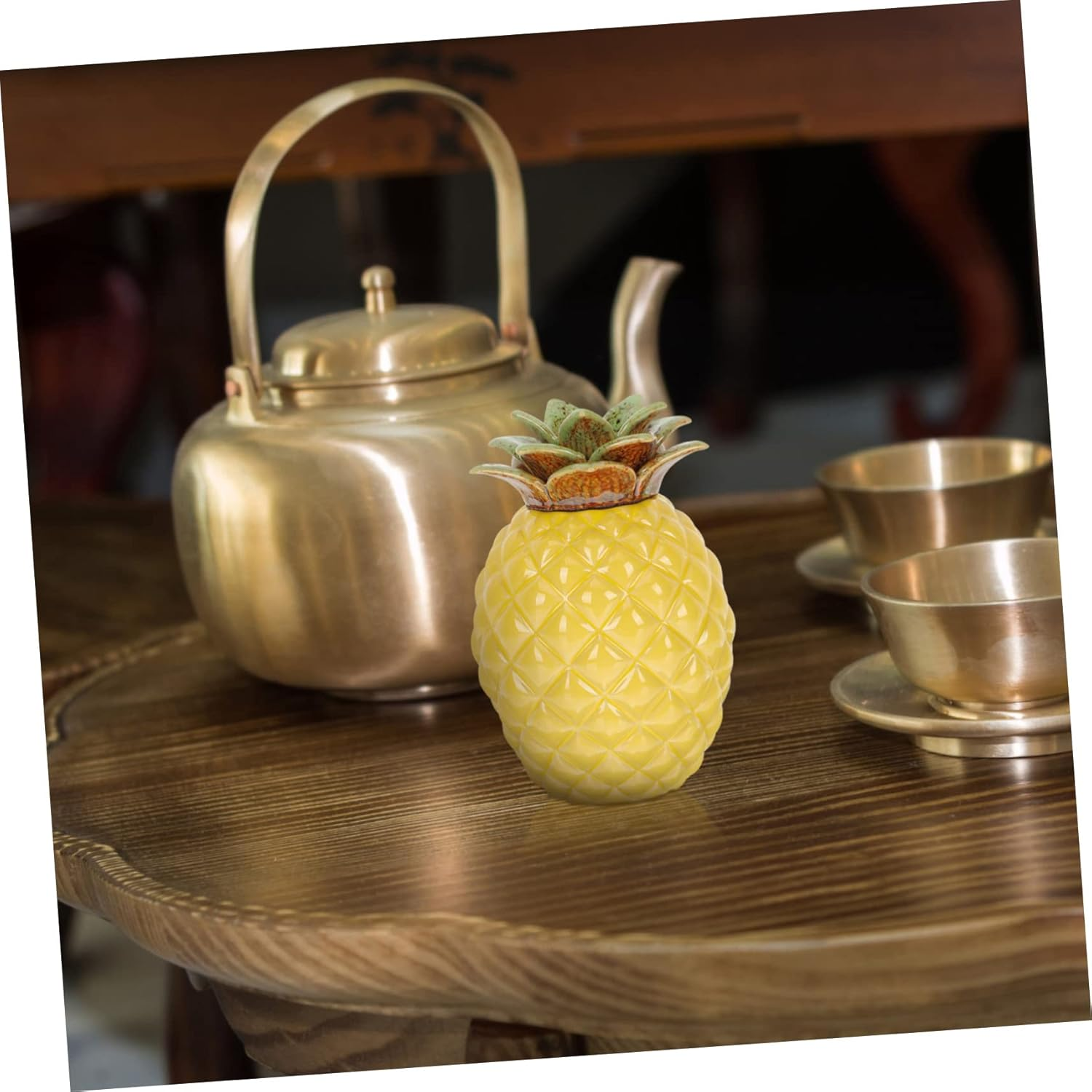 GOOHOCHY Ceramic Tea Airtight Jar Pineapple Shape Sealing Canister with Lid Portable Tea Storage Box for Travel Home Office Kitchen Organizer Food Jar