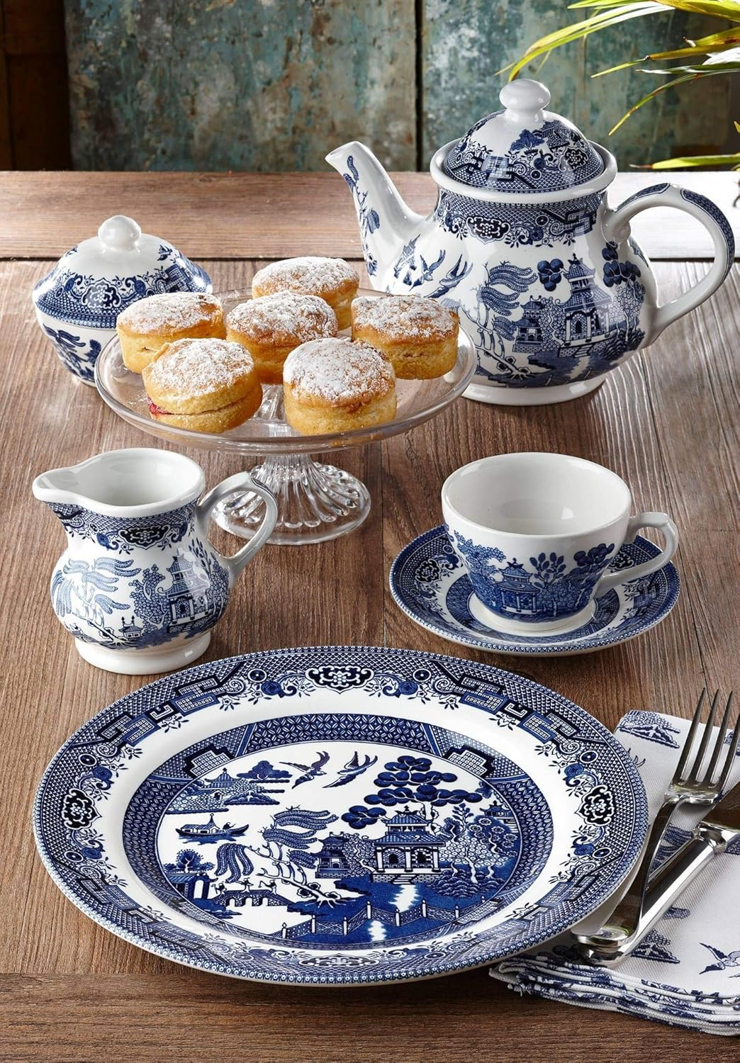 Churchill Blue Willow Plates Bowls Cups 20 Piece Dinnerware Set, Made in England image number 2