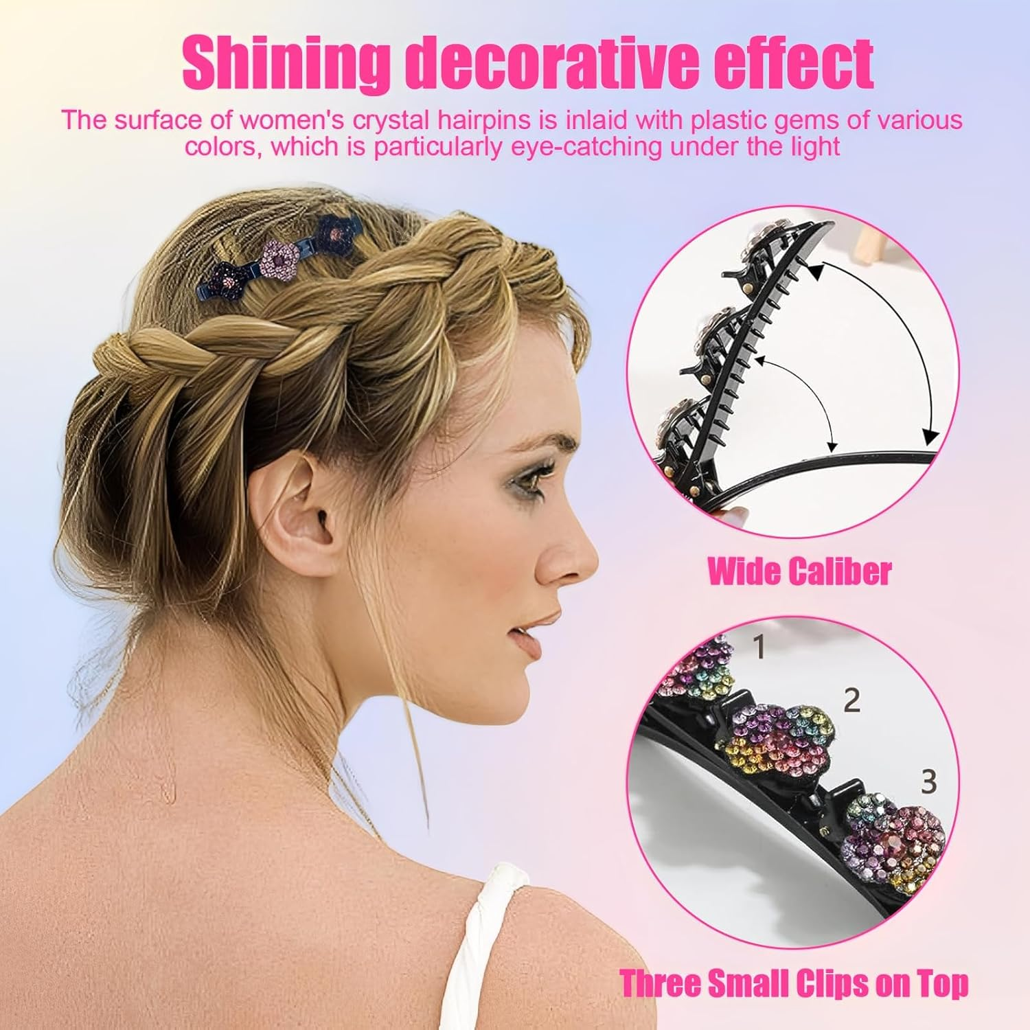 HSUYUN Pack of 12 Sparkling Double Layer Hair Clips, Women'S Stylish Hair Clips, Flower Hair Clips, Double Layer Structure Hair Clip, for Daily Classes, Work and Dance Performances image number 1