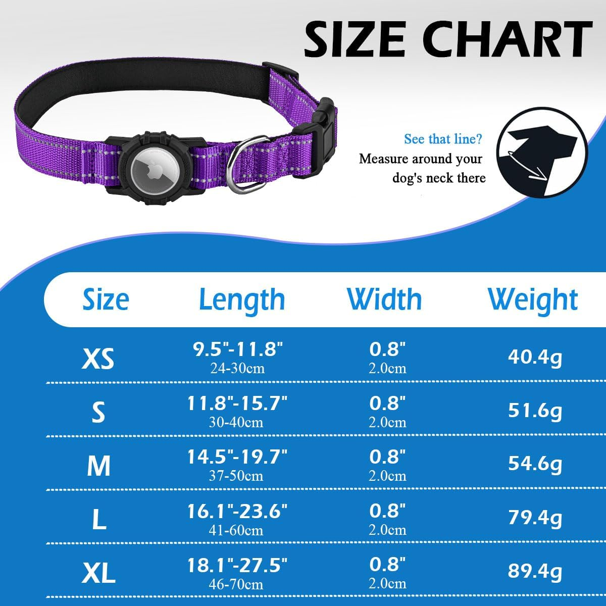 LZXLXS Airtag Dog Collar with Waterproof Air Tag Holder, Integrated Reflective Pet Collar with Soft Padding, Adjustable Nylon Collar for Small Medium Large Dogs, Purple,M (14.5"-19.7")