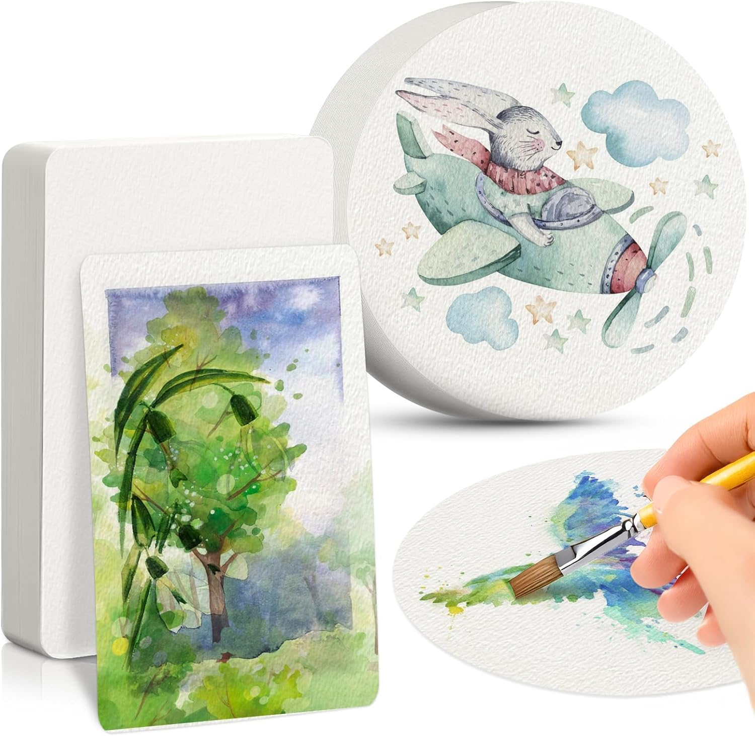Watercolor Paper, 100 Pcs Watercolor Paper Pad, Watercolor Paper Bulk for Students, Adults, Artists, Sketch Painting (Square + Round) image number 1