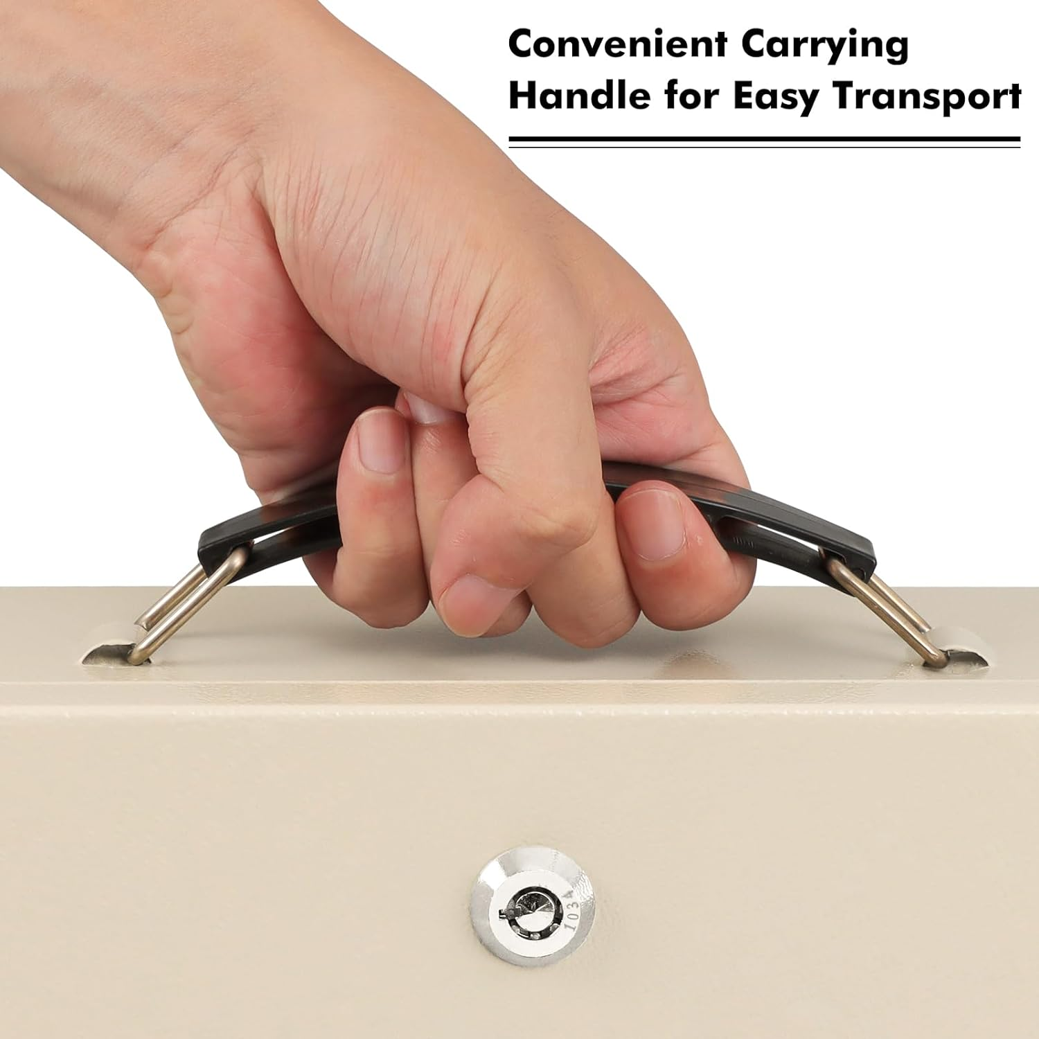 KYODOLED Fireproof Document Box with Key Lock, Small Safe Box for Valuables, Fire and Water Resistance, Fireproof Lock Box for Passport, Cash, Tablet, Exterior 12.8'' X 8.4'' X 4.5'' Beige - Beige image number 3