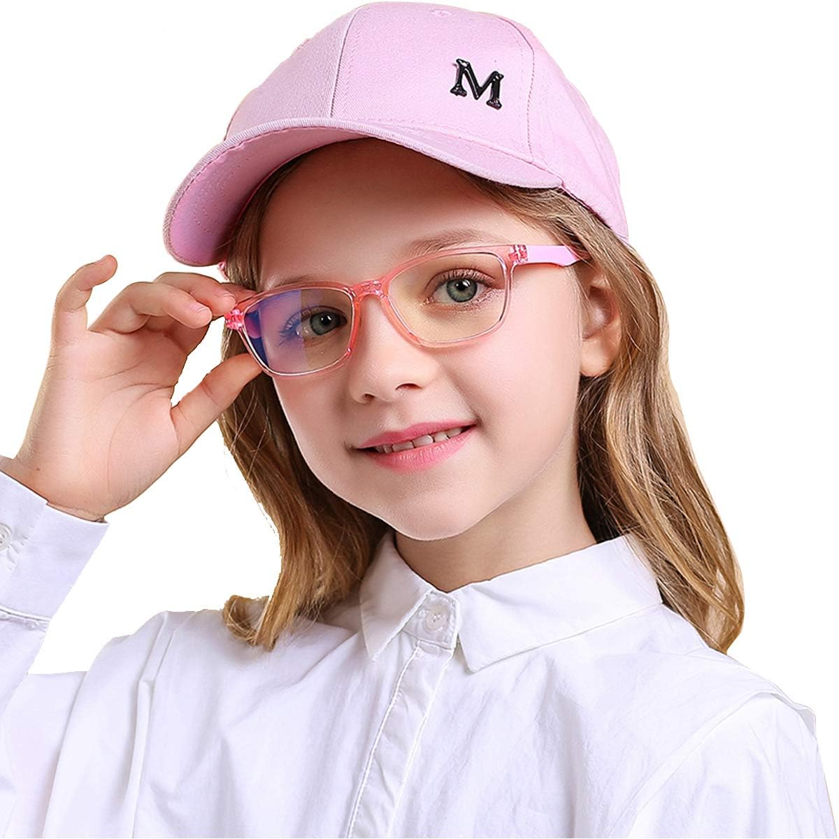 Kids Blue Light Blocking Glasses 2 Pack, anti Eyestrain, Computer TV Phone Glasses for Boys Girls Age 3-9, Clear+Transparent Pink, Medium image number 1
