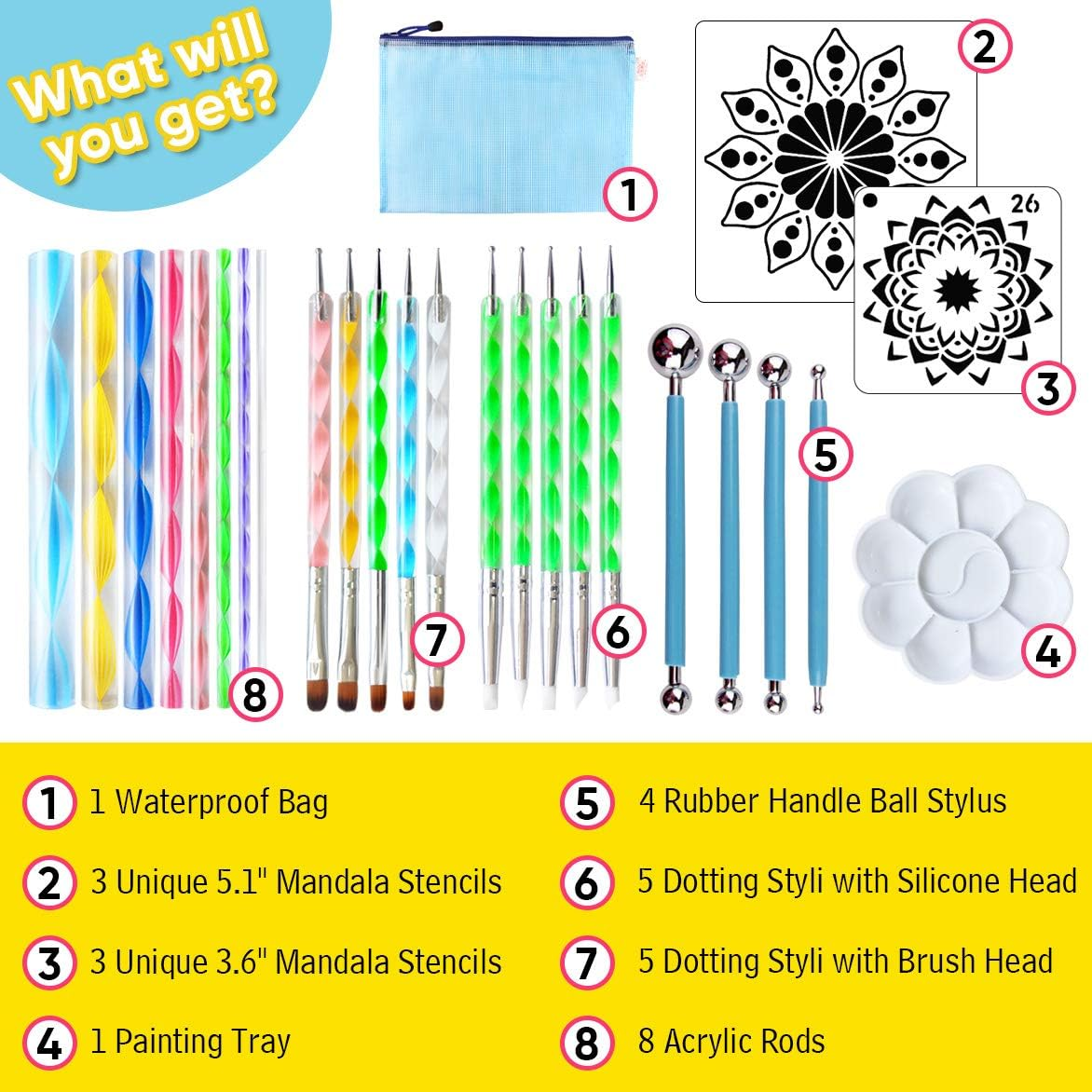 CH HAICHENG 30 PCS Mandala Painting Tools Mandala Dotting Tools for Painting Mandala Rocks, Nail Dotting and Art Drawing Supplies image number 6
