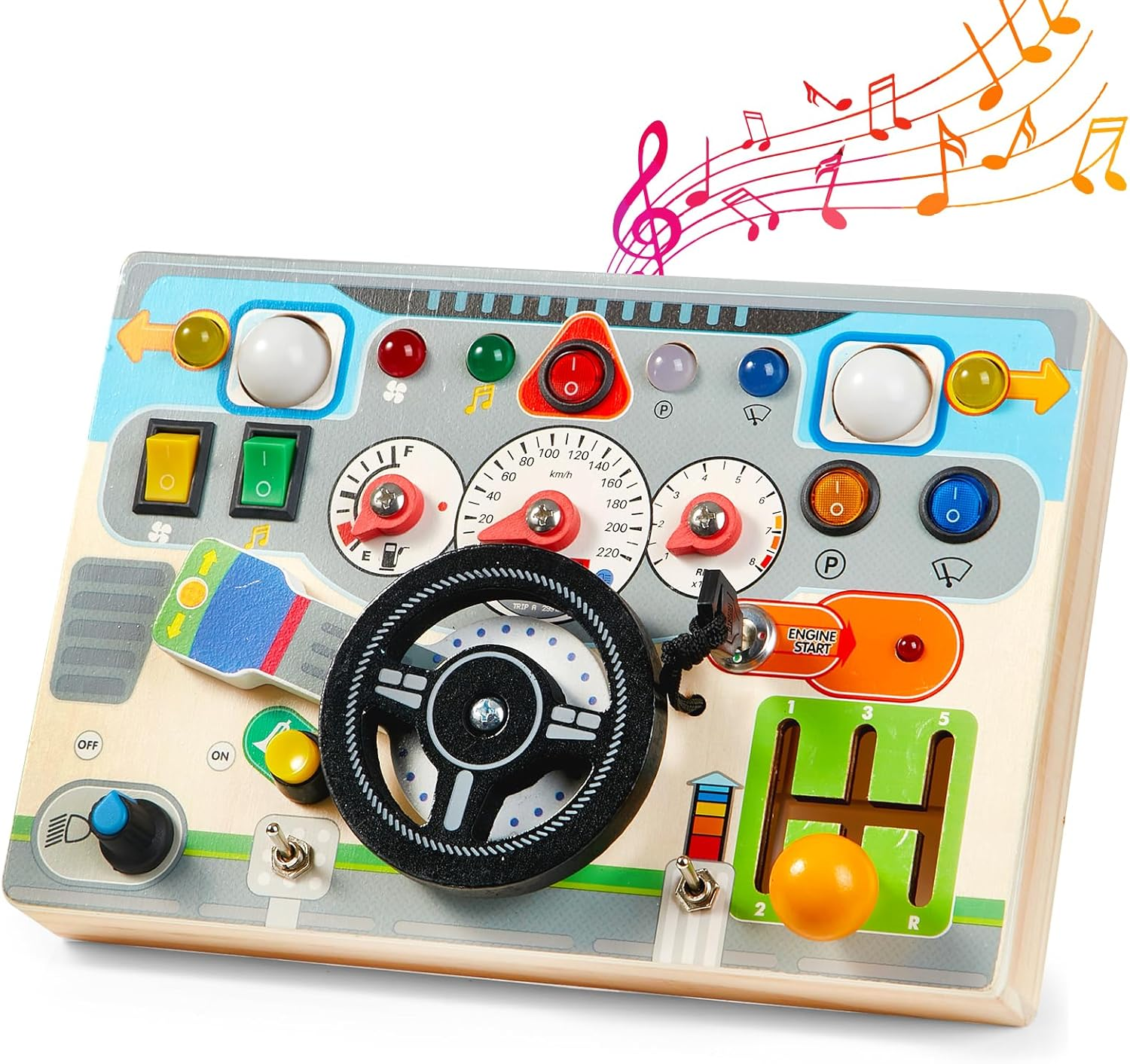 Montessori Busy Board for Toddler 1-3,Baby Wooden Toys with Light Switch & Car Driving Sounds,Early Sensory Activities,Fidget Board Travel Pack for 18 Months,1 2 3 Year Old Boys Girls Gifts image number 3