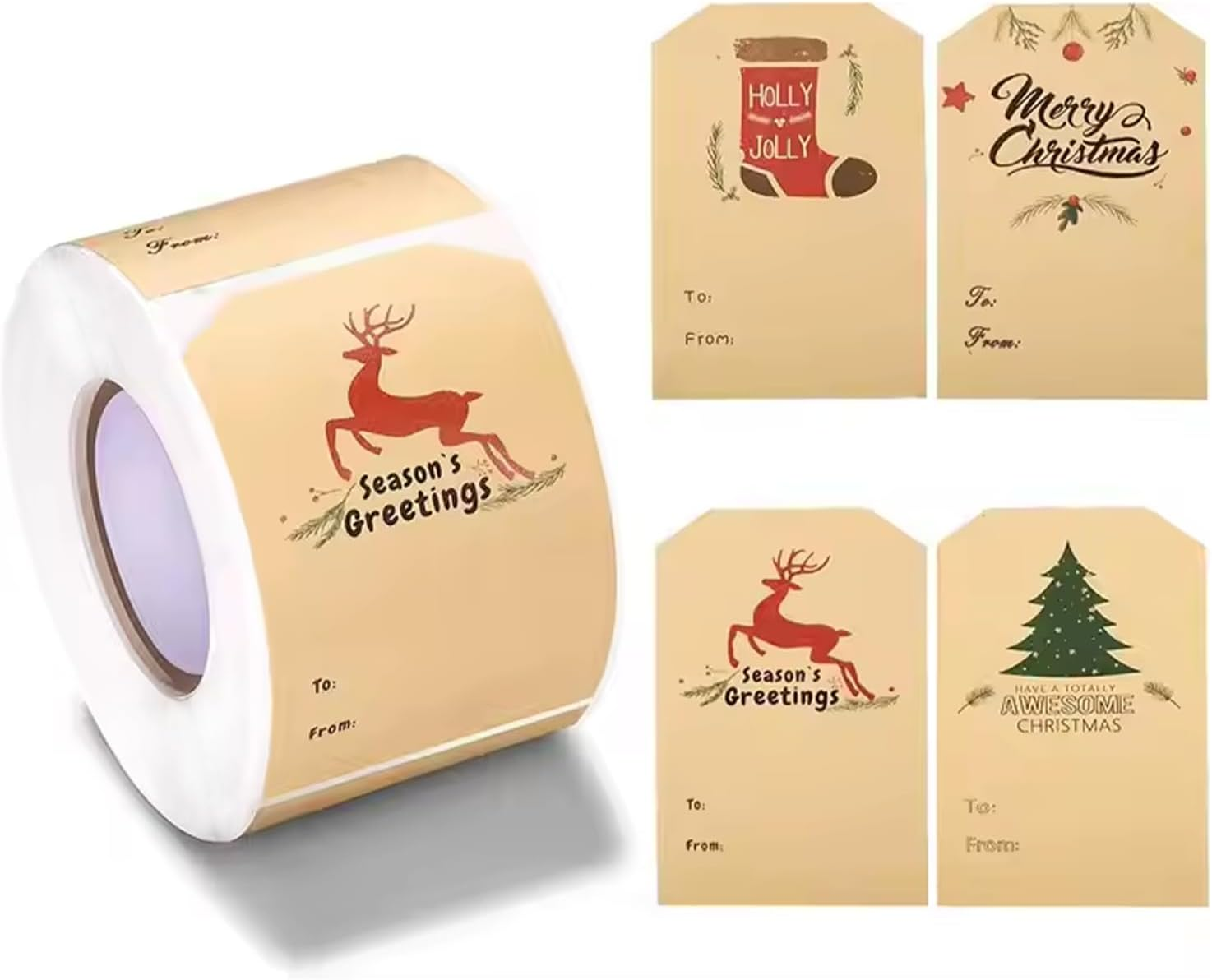300Pcs Christmas Stickers,2 * 3 Inch Adhesive Kraft Labels Self Adhesive Gift Tags,Writable Christmas Stickers Label Tags for Gift Wrapping,Decoration,Greeting Cards image number 2