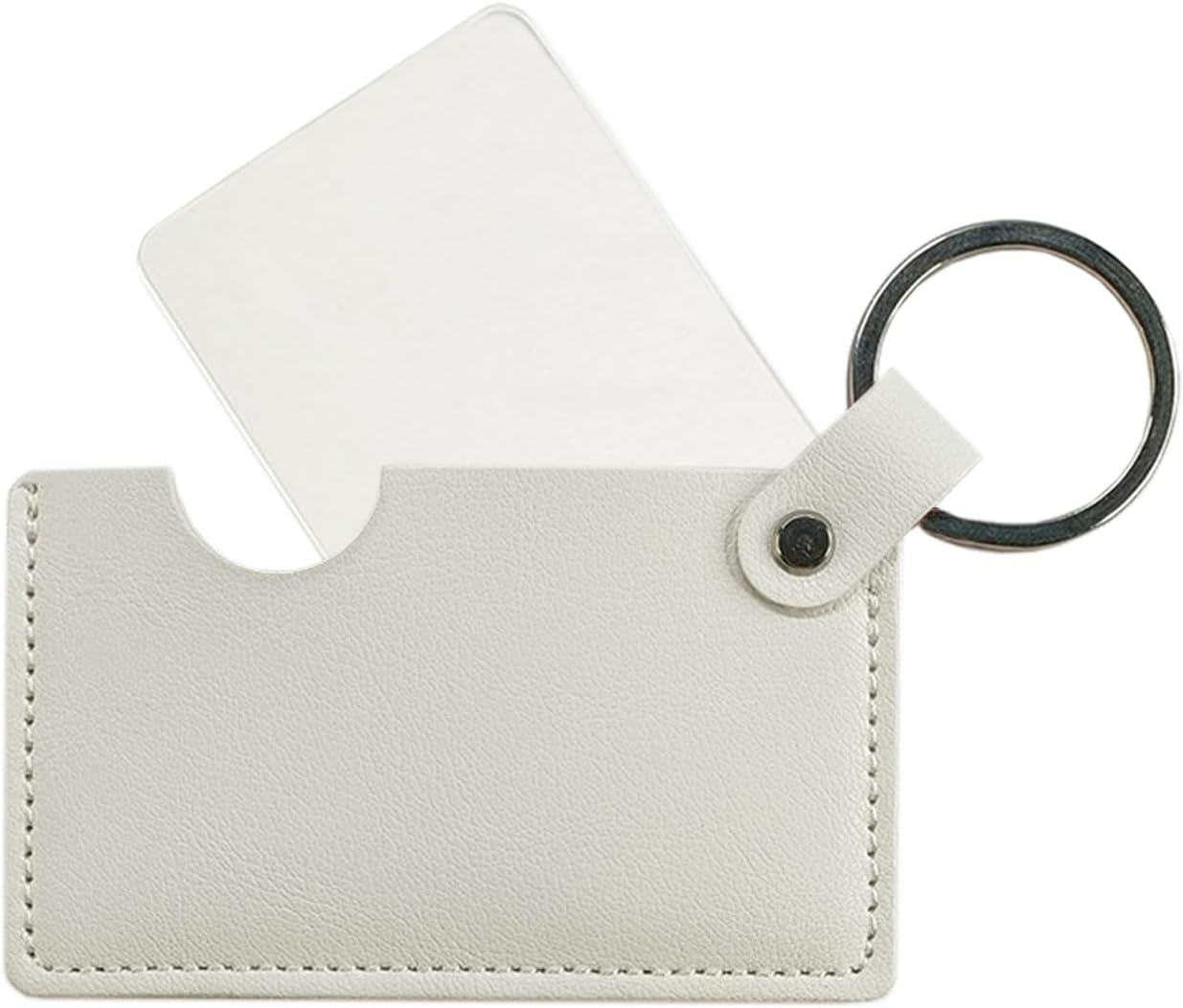 Compact Stainless Steel Mirror with Keychain Mini Handheld Travel Makeup Mirror with PU Leather Case Unbreakable Rectangular Pocket Mirror for Wallet and Purse (White) image number 6