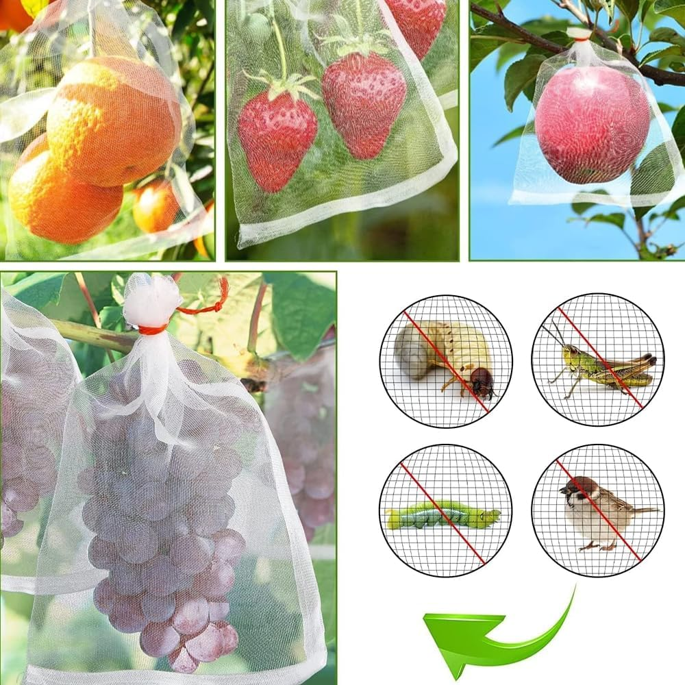 50 PCS Fruit Protection Net Bags with Drawstring,Agriculture Garden Fruit Vegetable Protection Net Bags,Garden Plants Cover Mesh Netting,Mesh Exclusion for Pest Control (10Cm X 15Cm) image number 2