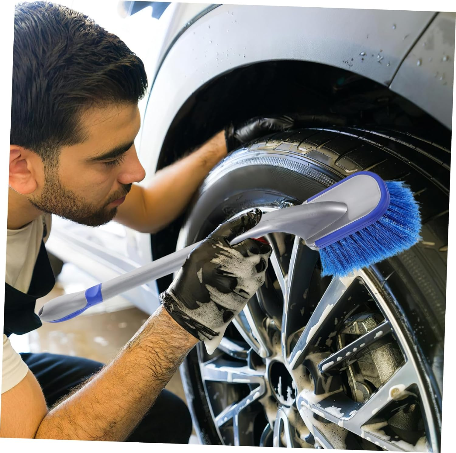 BRIGHTFUFU 2Pcs Car Rim Brush with Ergonomic Handles Soft Bristle Wheel Cleaners for Auto Detailing Fit Tire and Wheel Cleaning Tools for Efficient Car Care image number 1