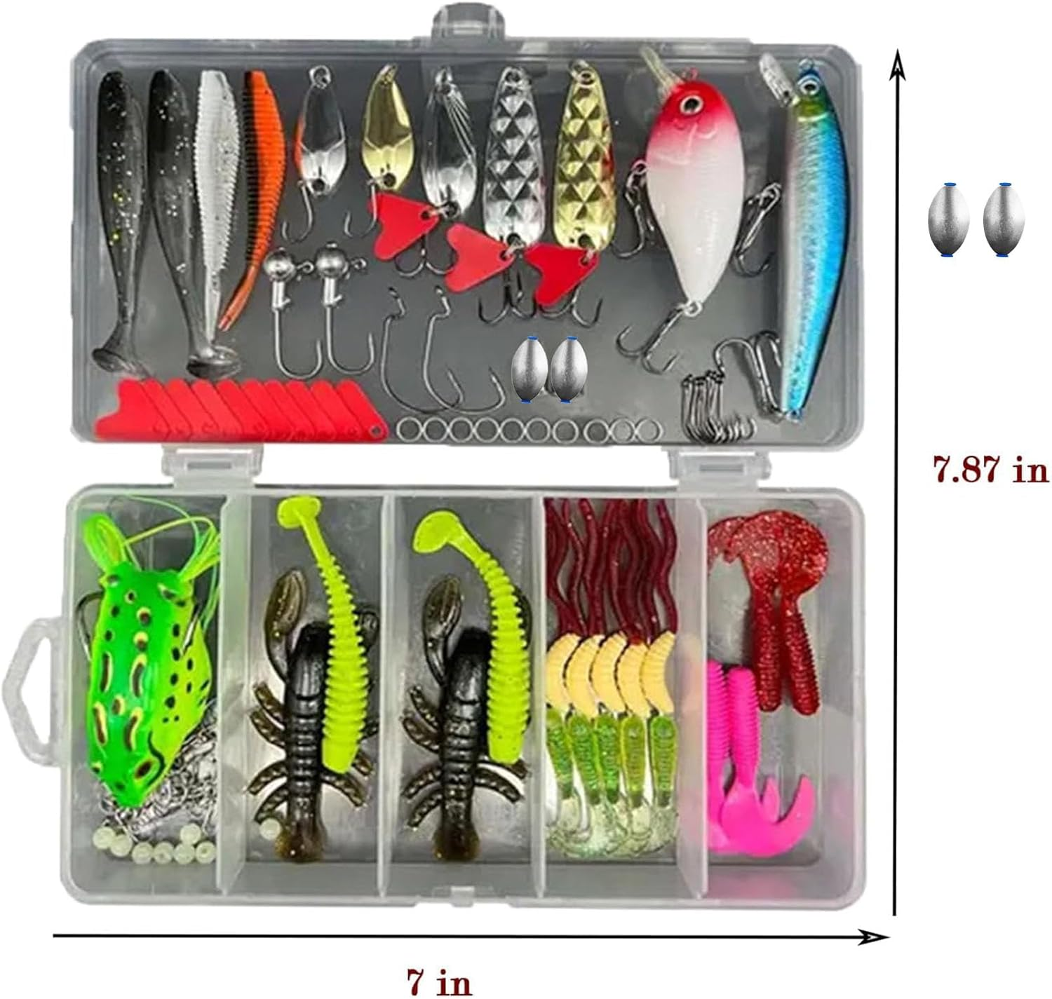 Fishing Lures,107Pcs Fishing Equipment,Fishing Stuff Includes Trout Lures Bass Lures Soft Plastic Worms Crankbait Jigs Fishing Hooks,Tackle Box Starter Kit image number 6