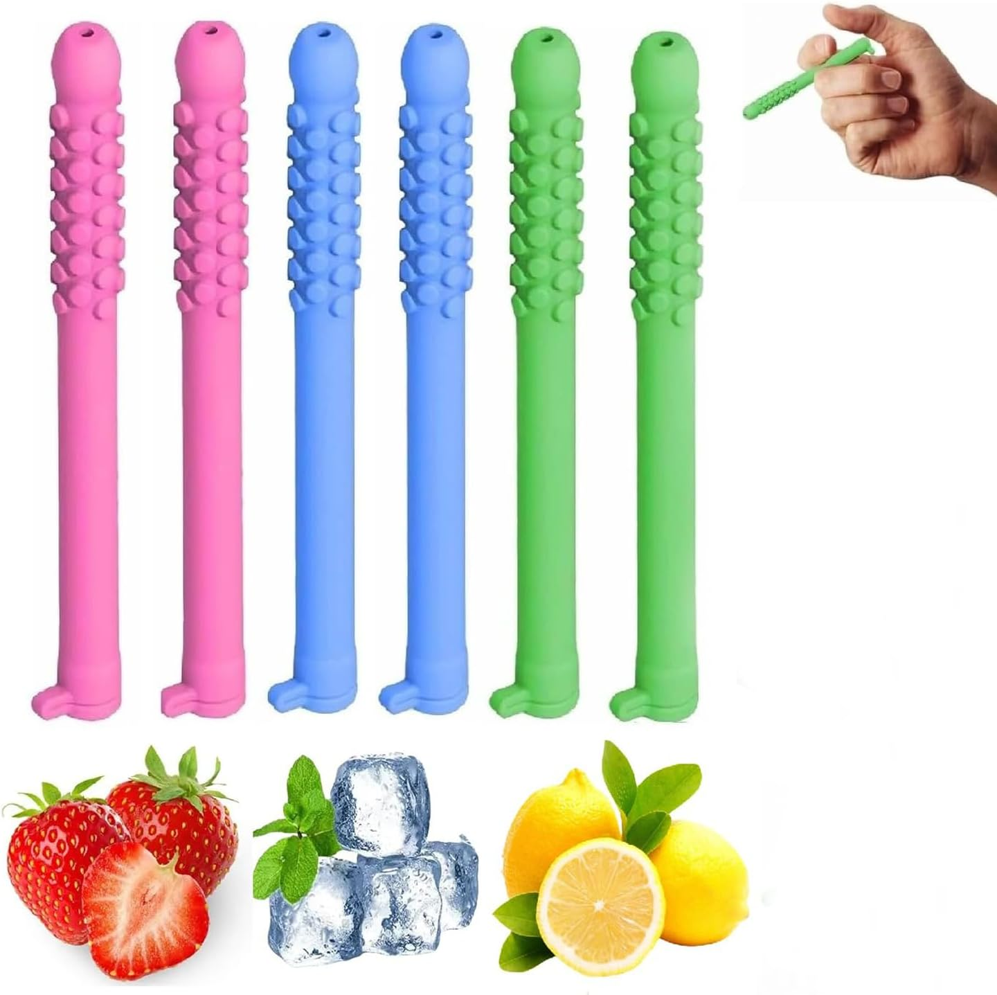 6Pcs Chewable Essential Oil Breath Sticks - Reusable Silicone Chewable Breather, Washable for Adults image number 5