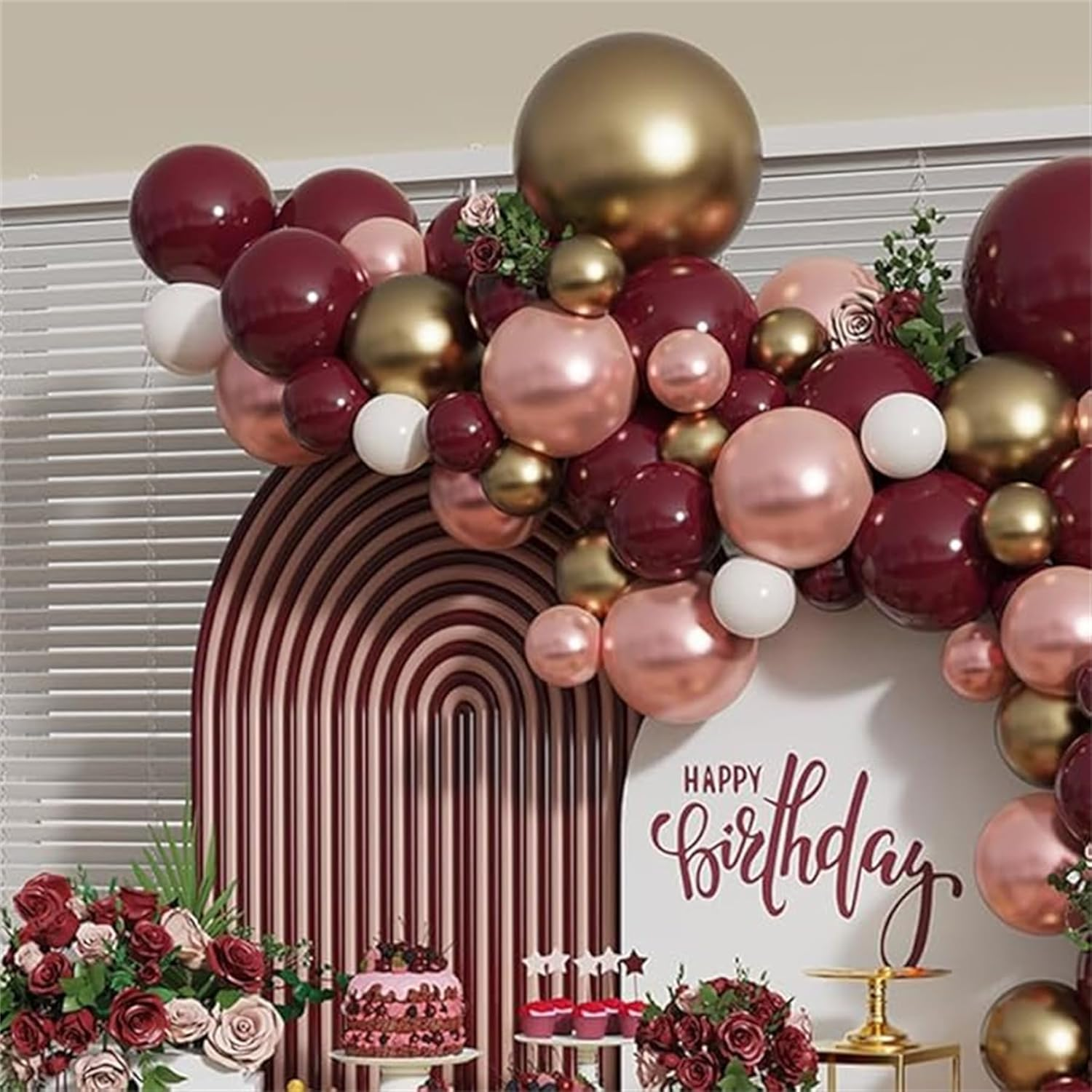 PEKGLOW 135 Pcs Burgundy Balloon Garland Wine Red White Gold Balloons Valentines Day Balloon Garland Burgundy White Rose Gold Balloons for Wedding Anniversary Valentines Day Party Decorations image number 5