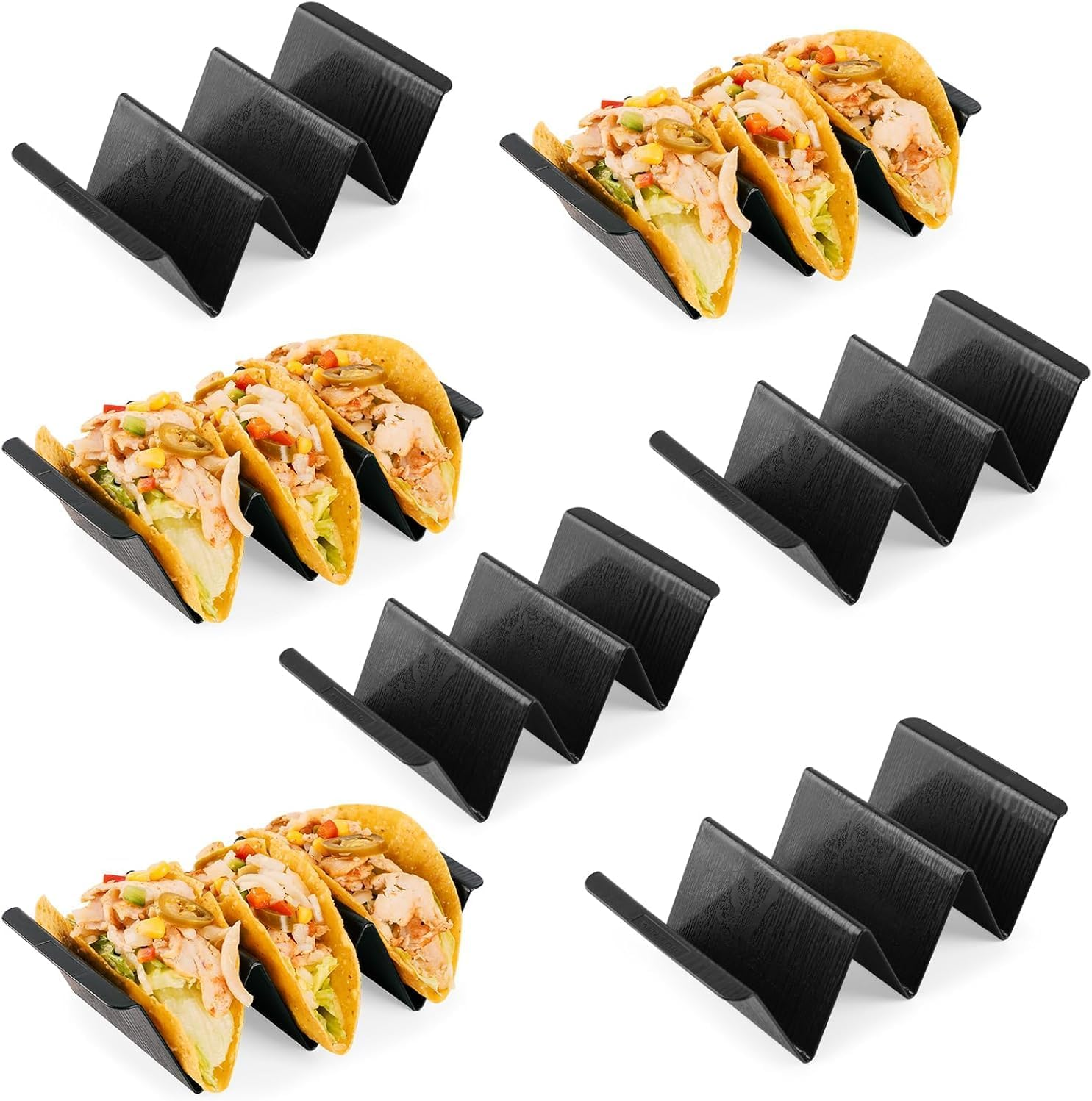 Mexico Taco Holder Stands Set of 7 Black Large Tray Plates Plastics Holder for Taco Night Tuesday Carnival Party Supplies, Dishwasher Microwave Safe image number 1