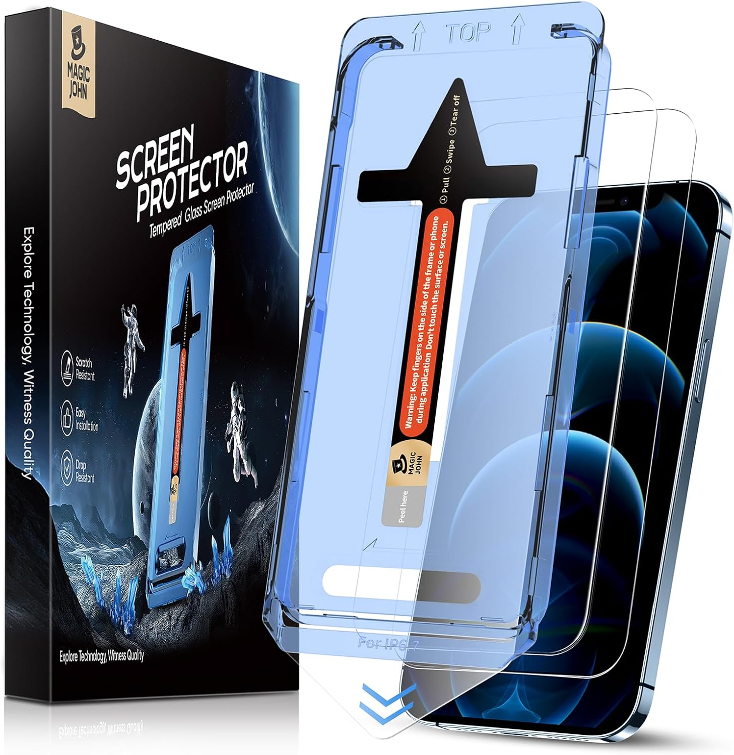 MAGIC JOHN 2 Pack for Iphone 12 Pro Max 6.7 Inch Tempered Glass Screen Protector, Auto Dust-Elimination, Bubble Free, HD Clear, Easy Installation