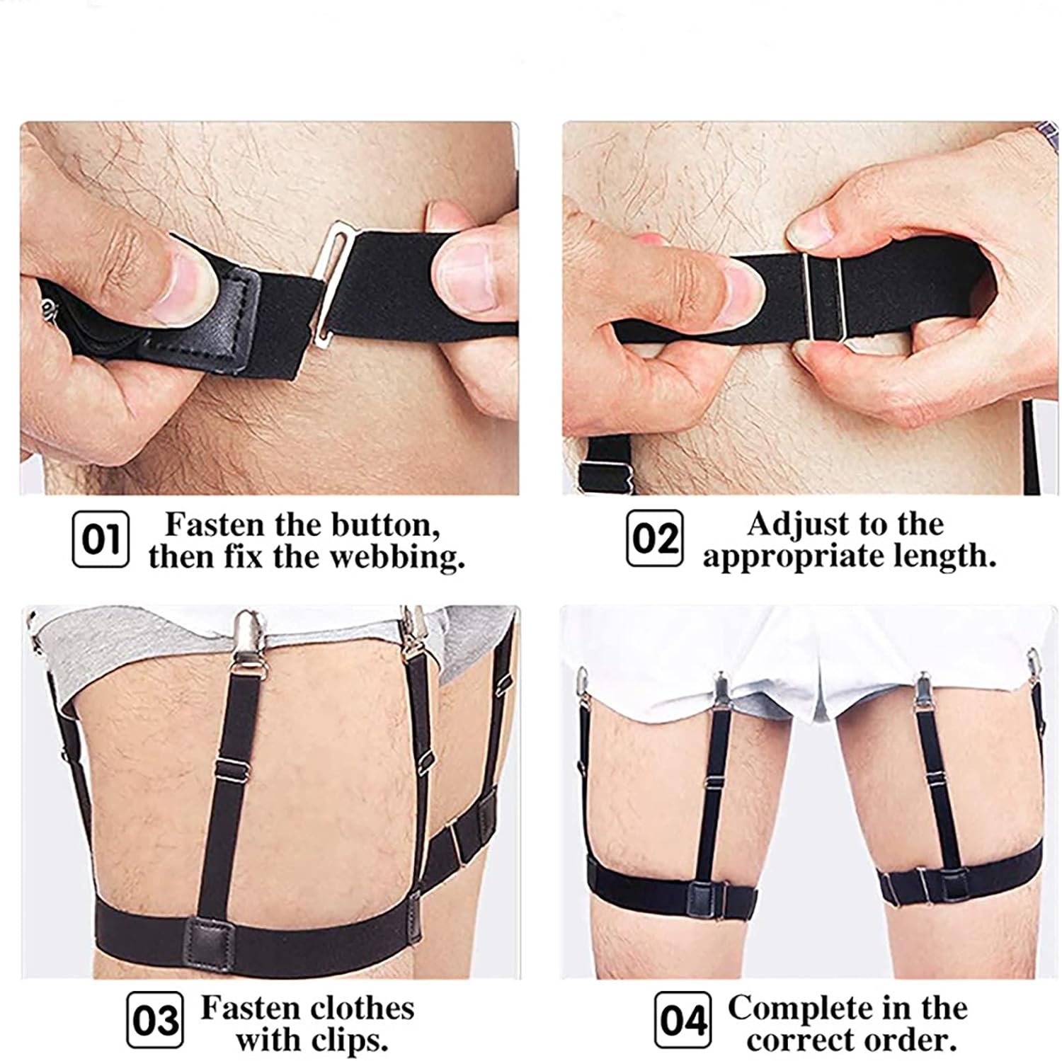 Pejoye Shirt Stays Garters Holders Keepers Straps for Man Elastic and Adjustable with Non-Slip Clips Locking Clamps to Keep the Shirt in the Trousers - 1 Pair Black (O-Shape), Black, One Size image number 5