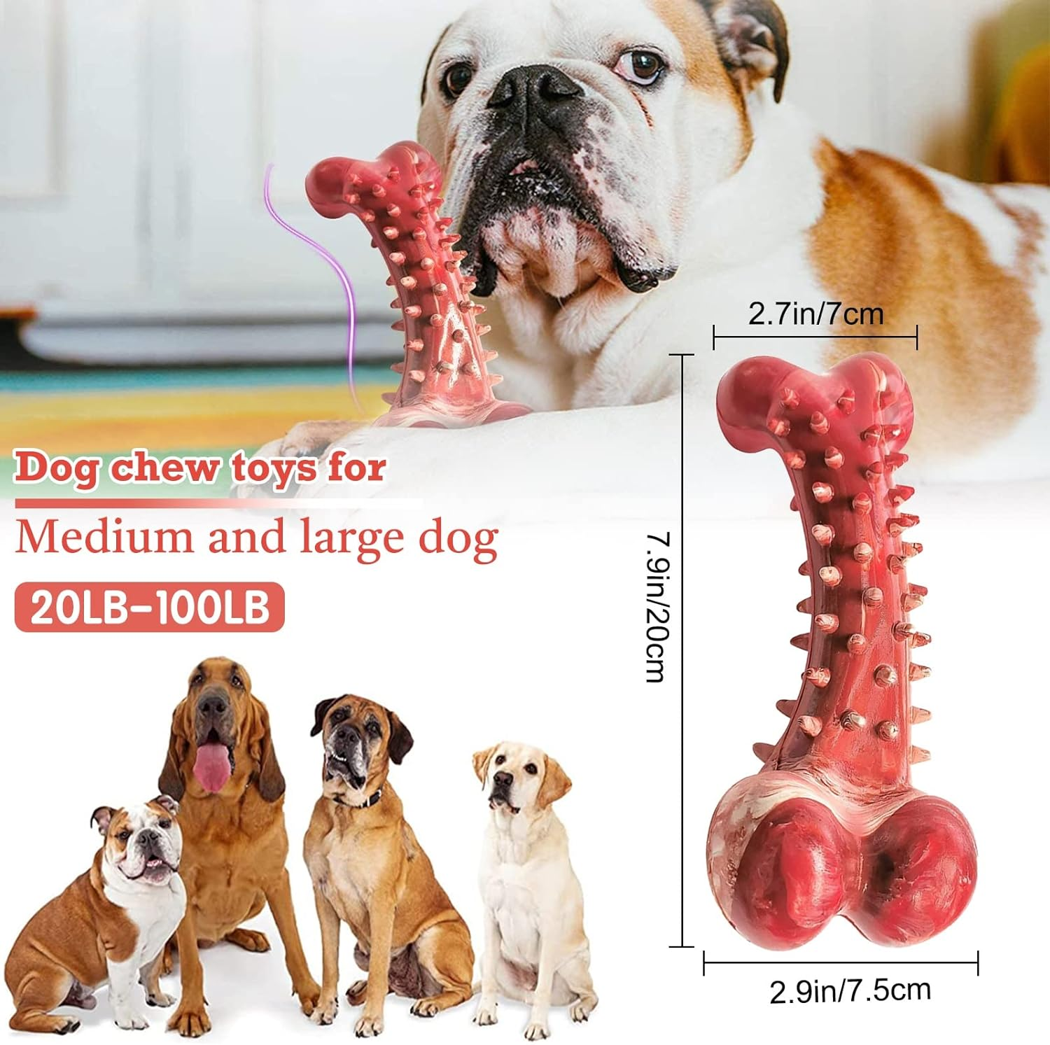 Dog Chew Toys, Dog Toys for Aggressive Chewers, Durable and Tough Dog Dental Chew Toys for Large Medium Dogs, Interactive Dog Toys with Rubber, Dog Teeth Cleaning Toy, Beef Flavor, Red image number 4