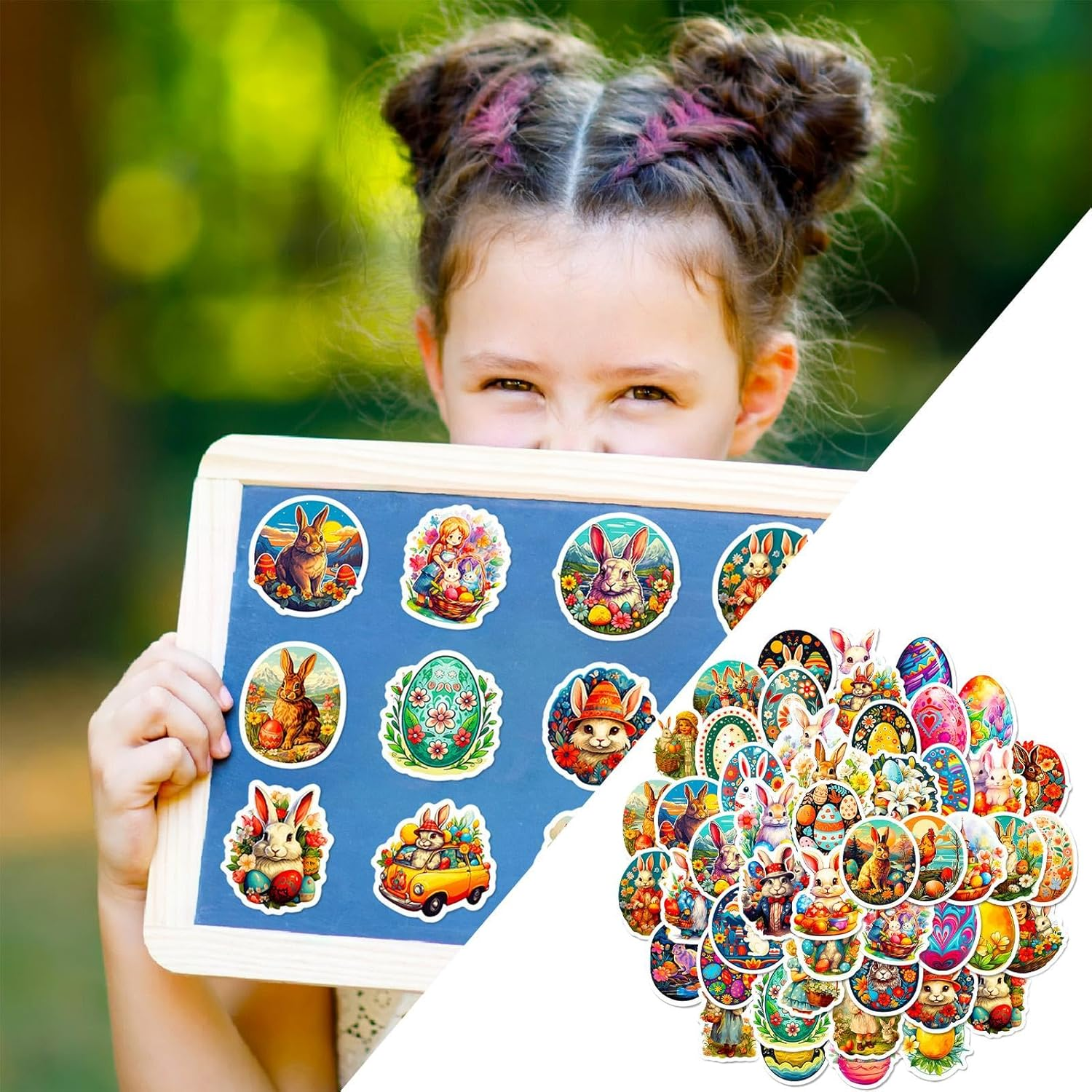 Easter Bunny Stickers, 50Pcs Easter Eggs Stickers, Waterproof Easter Sticker, Easter Basket Stuffers for Kids, Stickers for Water Bottles, Skateboard Stickers image number 5