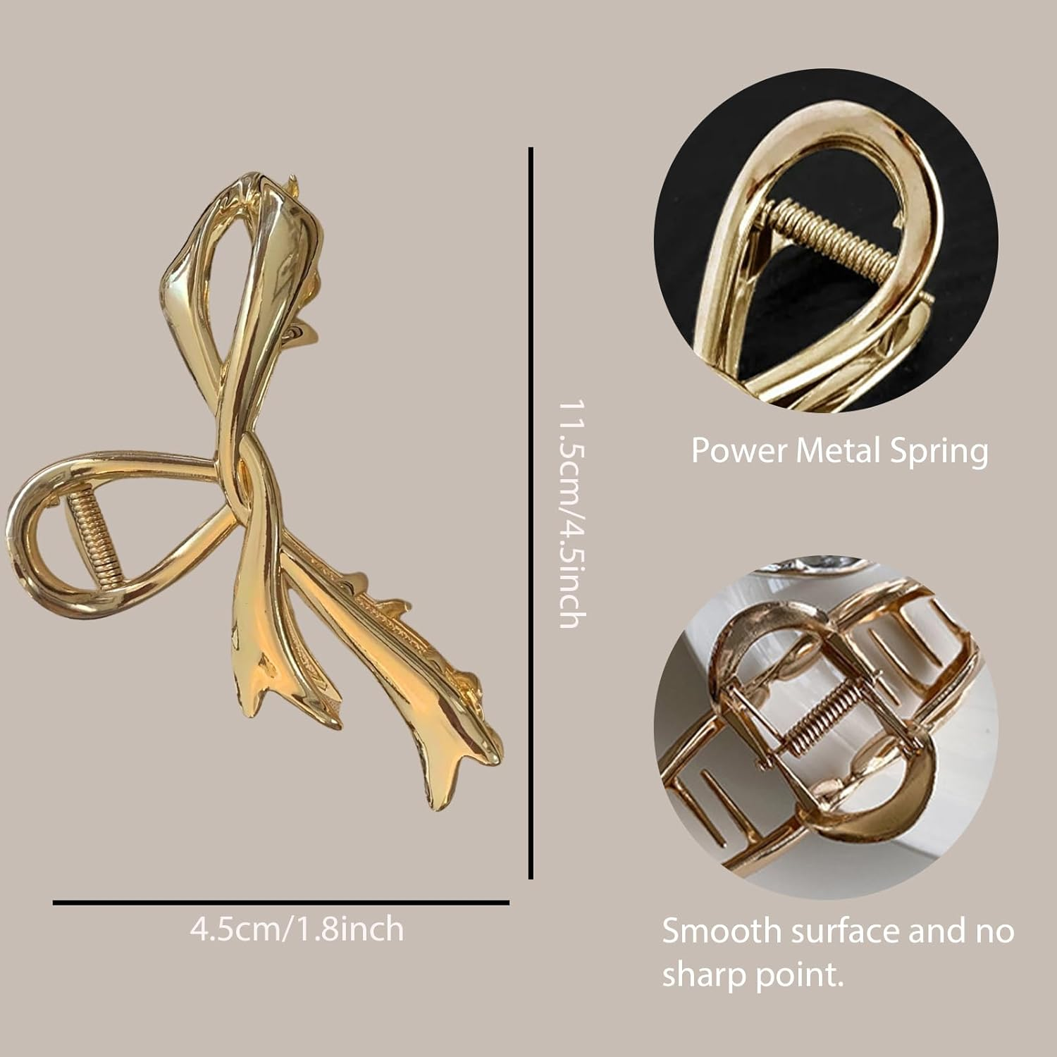 Ribbon Bow Hair Claw Clip Large Metal Hair Clips 4.5 Inch Metal Hair Claw for Women Girls Non-Slip Strong Grab Clips Shark Barrette Hair Clamps Hair Accessories for Thick Hair(Gold) image number 5