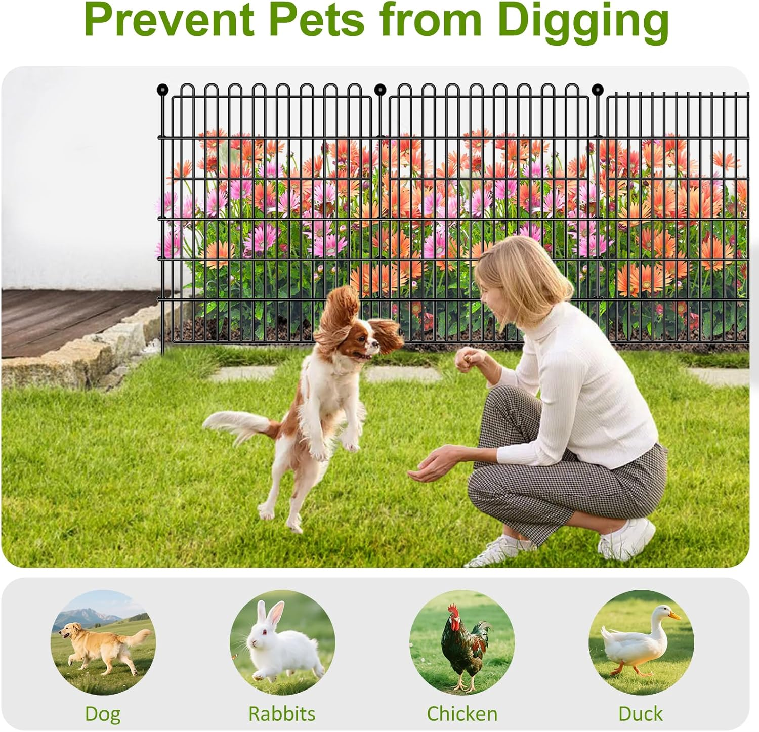 10 Panels Tall No Dig Decorative Garden Fence for Yard, Animal Barrier Fencing for Outdoor Dog, Metal Portable Garden Fences for Borders, Pets, Landscape (K15- Black, 10 Panels - 7.4M(L) X 81Cm(H)) image number 2