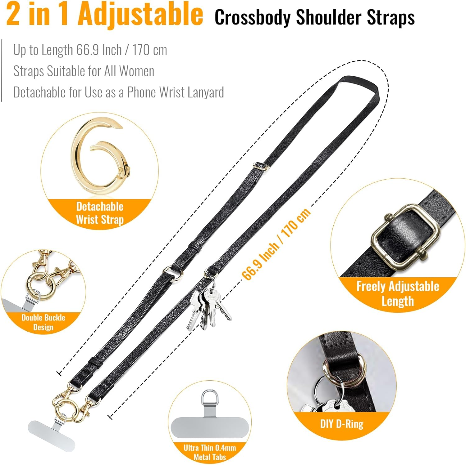 Casecond Clip and Go Phone Strap Crossbody Wrist 2 in 1 Leather Lanyard with Tether Hanging Loops Anti-Theft