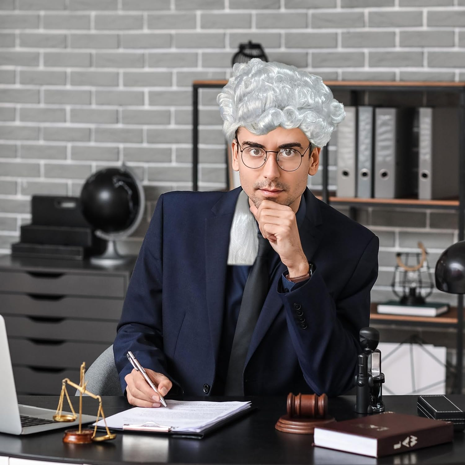 UILYNIU Edelmann Lord Richter Baroque Wig Men'S Wig with Braid Judge Costume Wigs Rococo Curly Marquis Halloween Cosplay Wigs Curly Long Braid White Noble Marquis Wig (White) image number 3