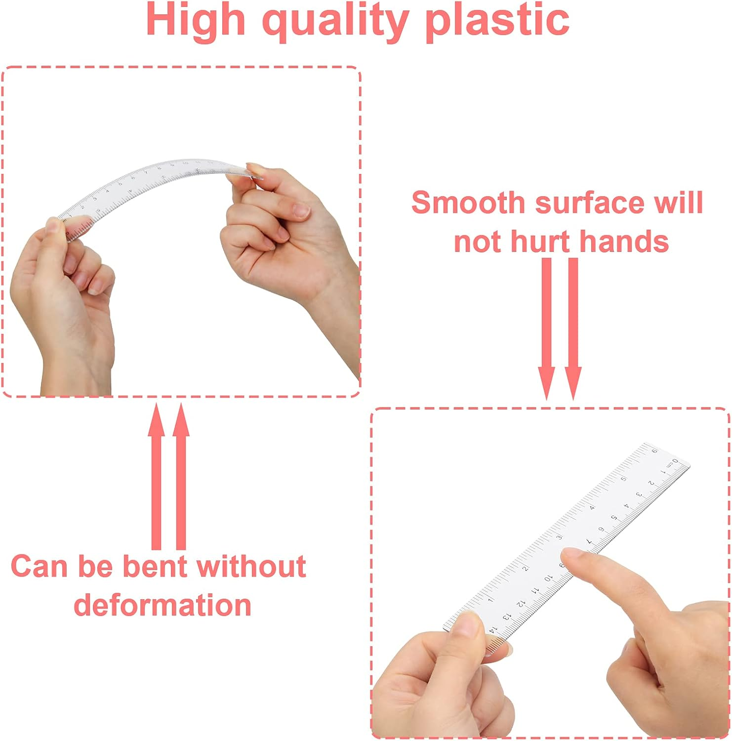 Pletpet 2 Pack 6 Inch Clear Plastic Ruler Straight Shatterproof Rulers Transparent Rulers for Office Supply Ruler (Clear) image number 3