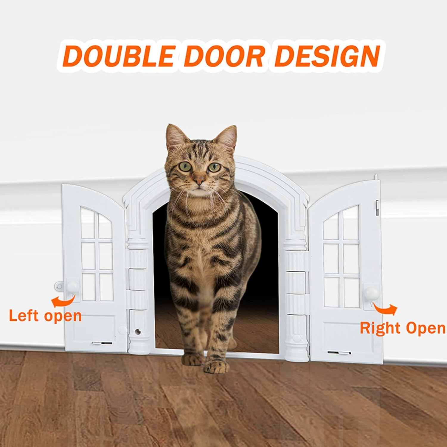 Bewinner Cat Flap Interior Door - Cute Cat Door with Double Swing Door Design, Fly Screen Balcony Door for Small Dogs and Cats, Door/Wall/Window Mounting (Common Style) image number 4