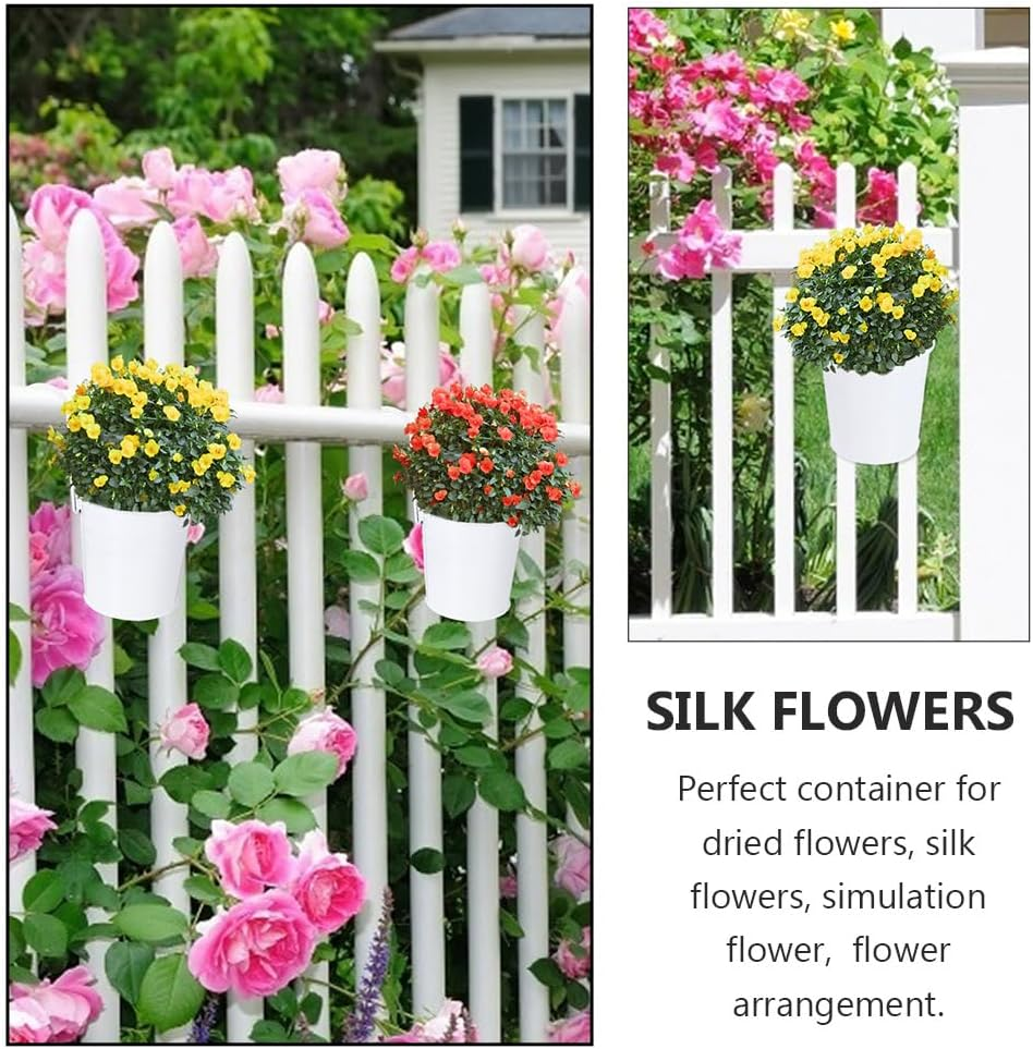 Yardwe 4 Pcs Hanging Flower Pots Metal Iron Balcony Planter Pots Wall Planter Bucket Flower Holders with Detachable Hooks, White image number 2