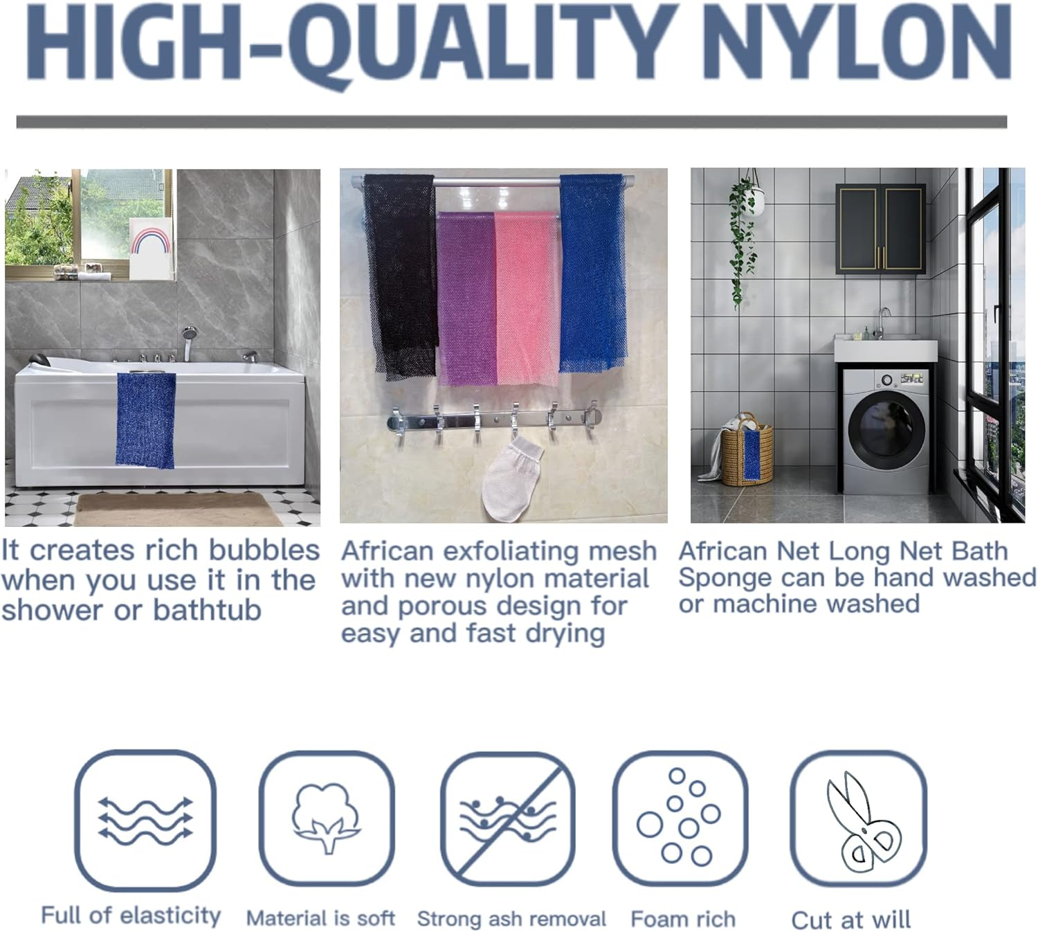 African Exfoliating Net Sponge, 4-Piece Nylon Bath Sponge Set image number 2