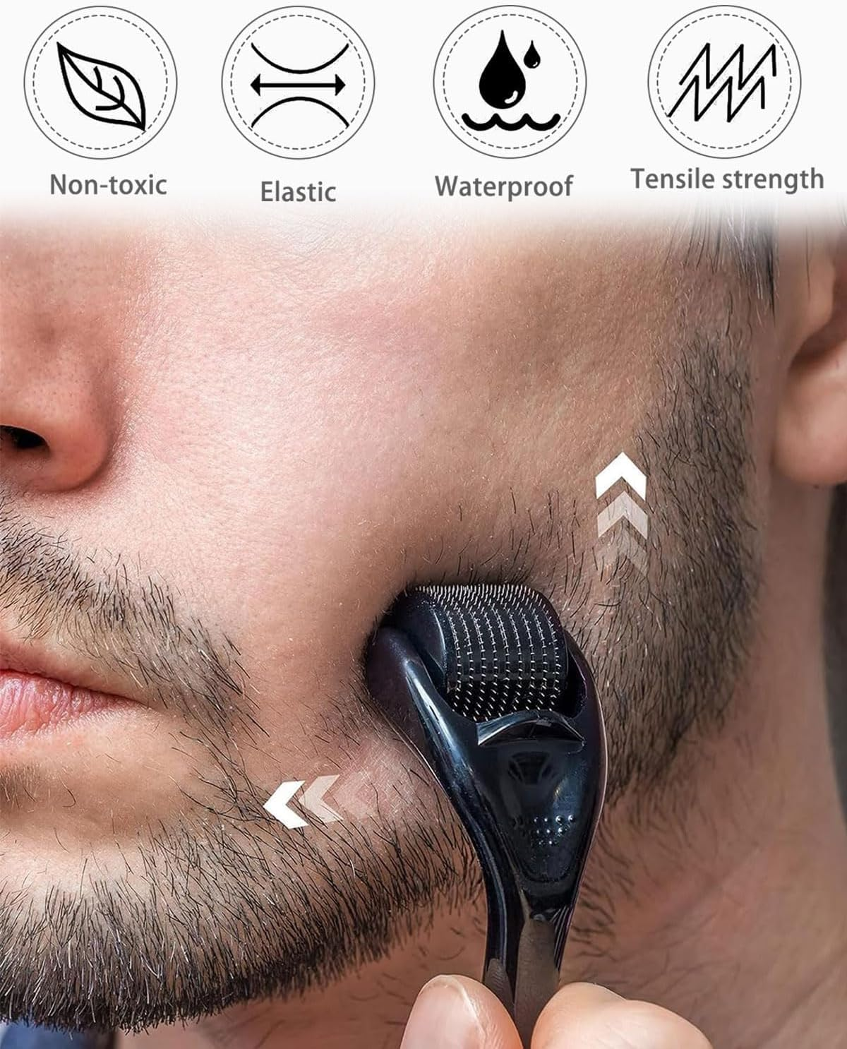 IPNSDON Beard Roller 0.5 Mm, Derma Roller, Beard Roller, Stimulates Beard and Hair Growth, Needle Roller Skin and Hair Men and Women, Reduces Acne Scars and Stretch Marks, Hair Growth Promoting