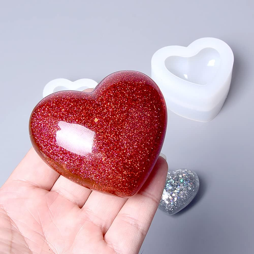 Weenkeey 2 Pcs 3D Heart Shape Resin Molds Heart Keychain Charms Silicone Mold Heart Jewelry Casting Mold Love Heart Epoxy Mold for DIY Craft Home Decor image number 3