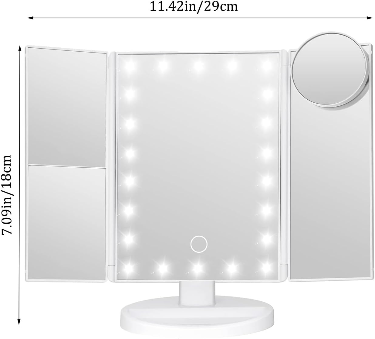 Lighted Makeup Mirror, White Vanity Mirror with 2X, 3X, 10X Magnification, Touch Control, Trifold, for Dresser, Bathroom, Two Power Supply Modes Modern Travel Mirror image number 3