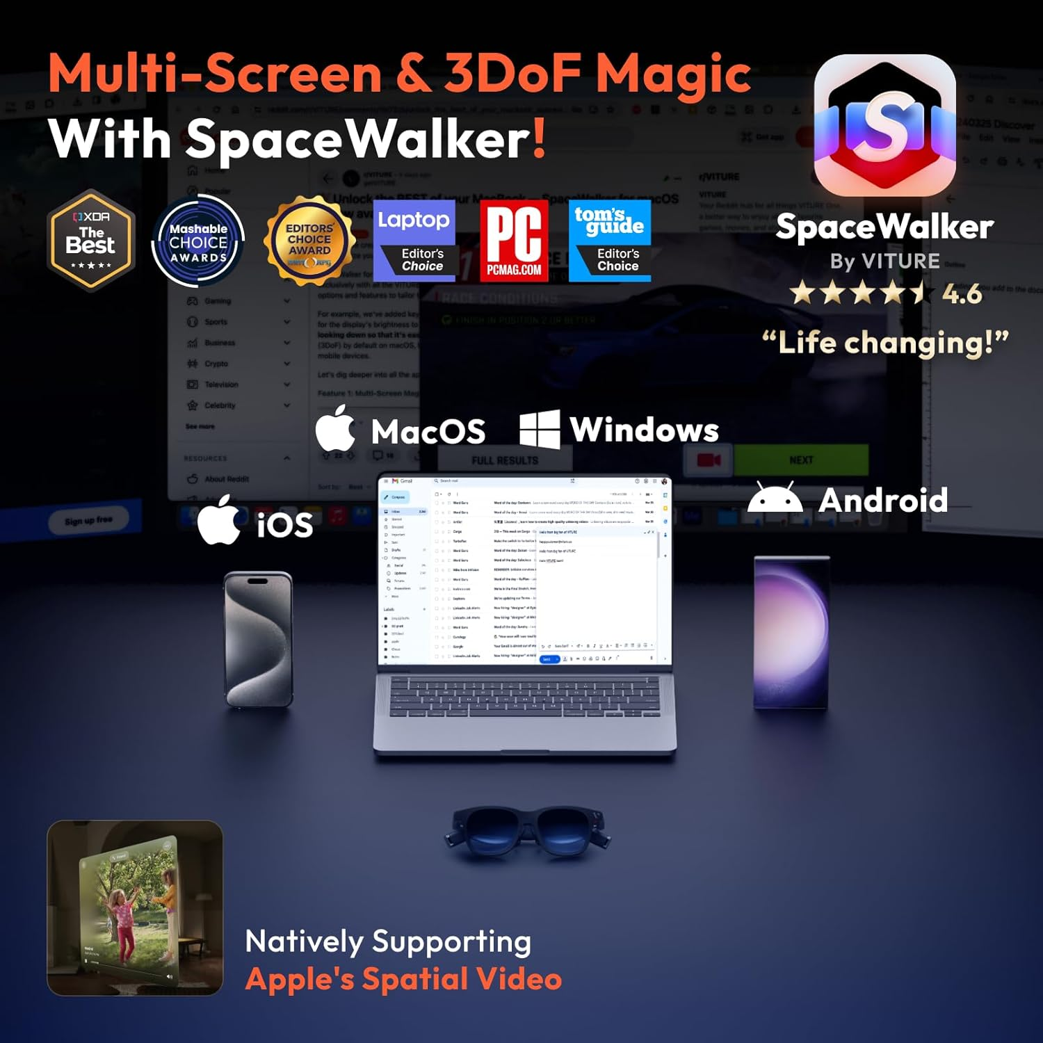 VITURE Pro XR/AR Glasses &mdash; 135" 120Hz Full HD Ultraclarity Display, HARMAN Audio, Myopia Adjustments, Electrochromic Film, Smart Glasses for Iphone 16/15/Android/Mac/Pc/Steam Deck/Gaming Consoles image number 6