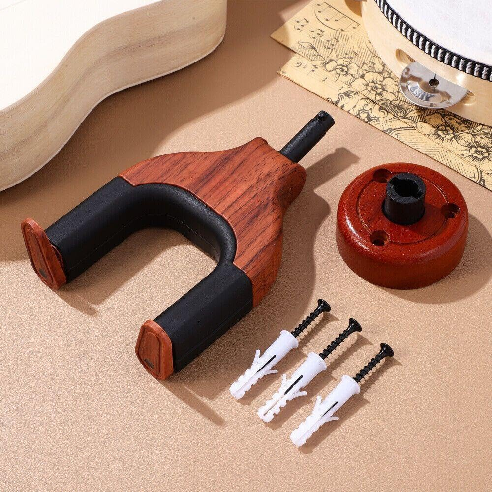 Oak-Finish Wooden Guitar Wall Mount with Black Padded Arms &ndash; Secure Display for Acoustic & Electric Guitars image number 3