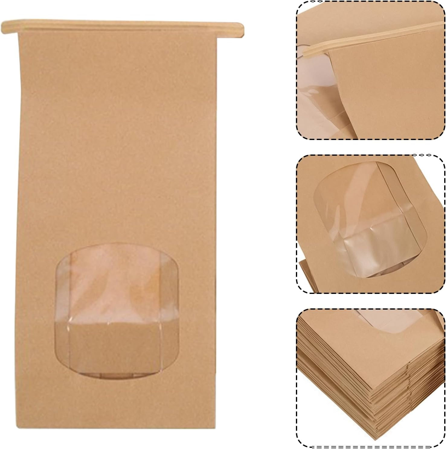 25 Pcs Kraft Paper Bakery Bags, 6.7X3.5X2.4In Food Storage Pouches with Transparent Window, Oil Proof, for Bread Loaf, Candies, Biscuits, Coffee Beans, Suitable for Parties Wedding image number 3