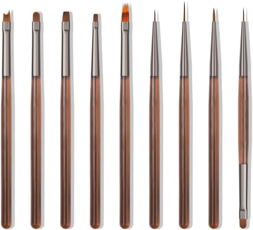 ZEOHBETY Nail Art Brushes Set, 9Pcs Nail Design Painting Brushes, Professional Nail Art Design Brushes, Nail Fine Liner Brushes, Pink