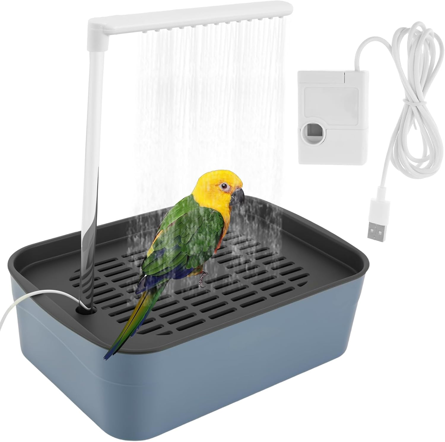 Automatic ABS Bird Bath Shower with Circulating Faucet for Pet Bird Long Lasting Low Noise Parrot Bathtub Electric Cockatiel Bathing Pool for Budgie Lovebird image number 3