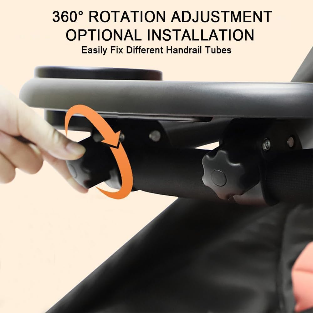 3 in 1 Stroller Cup Holder, Removable Baby Snack Tray, Universal Baby Dinner Table, Tray with Adjustable Buckle and Hooks, Non-Slip Grip Clip for Stroller Bar (Black)