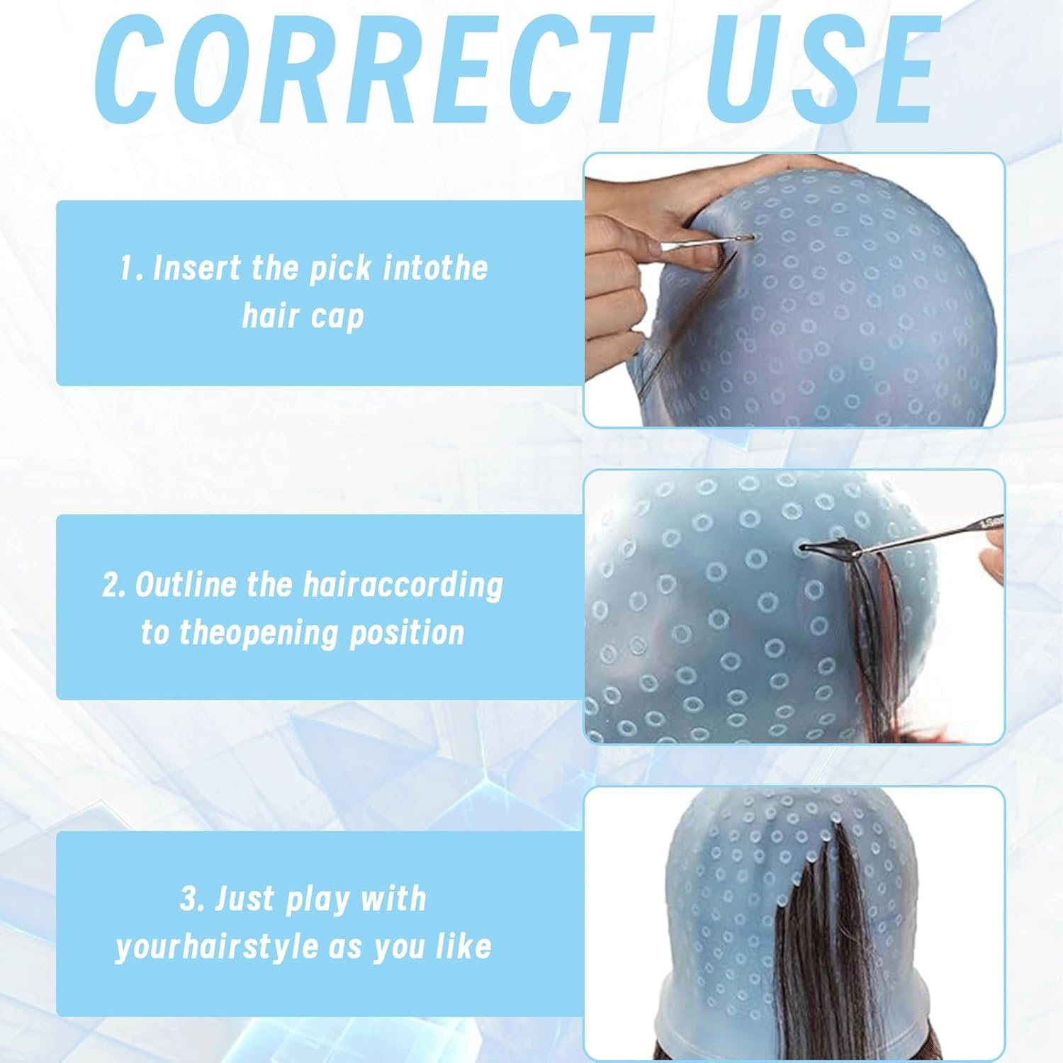 Pack of 2 Highlight Caps, Silicone Hair Highlight Cap, Highlights Cap, Highlight Cap, Highlight Cap, Highlight Cap, Highlight Hood with Needle and Holes, Reusable, for Professional Salon and Home Hair image number 2