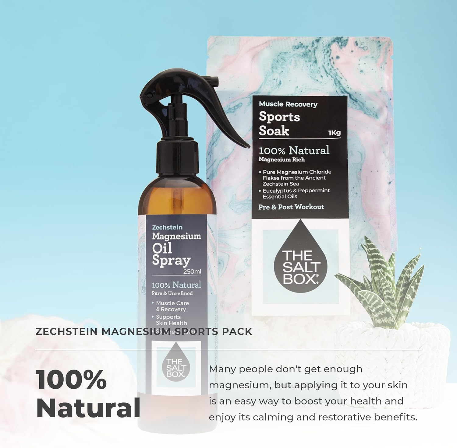 The Salt Box - 100% Natural Zechstein Magnesium Sport Recovery Pack with Oil Spray and Muscle Bath Soak Magnesium Supplement - Australian Owned image number 1